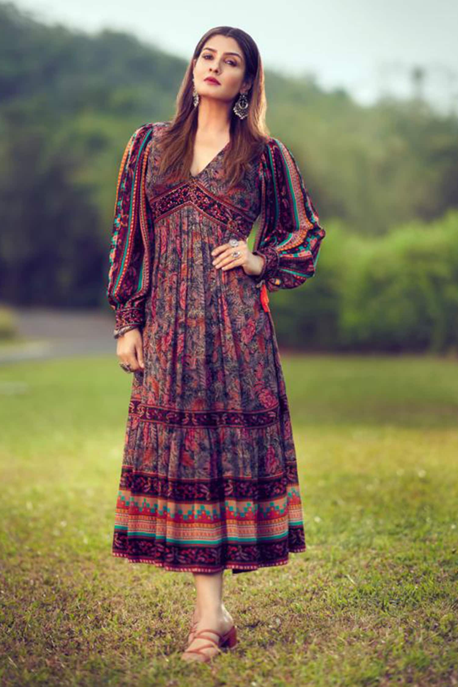 Verb by Pallavi Singhee Multi Color Viscose Georgette Floral Print Dress