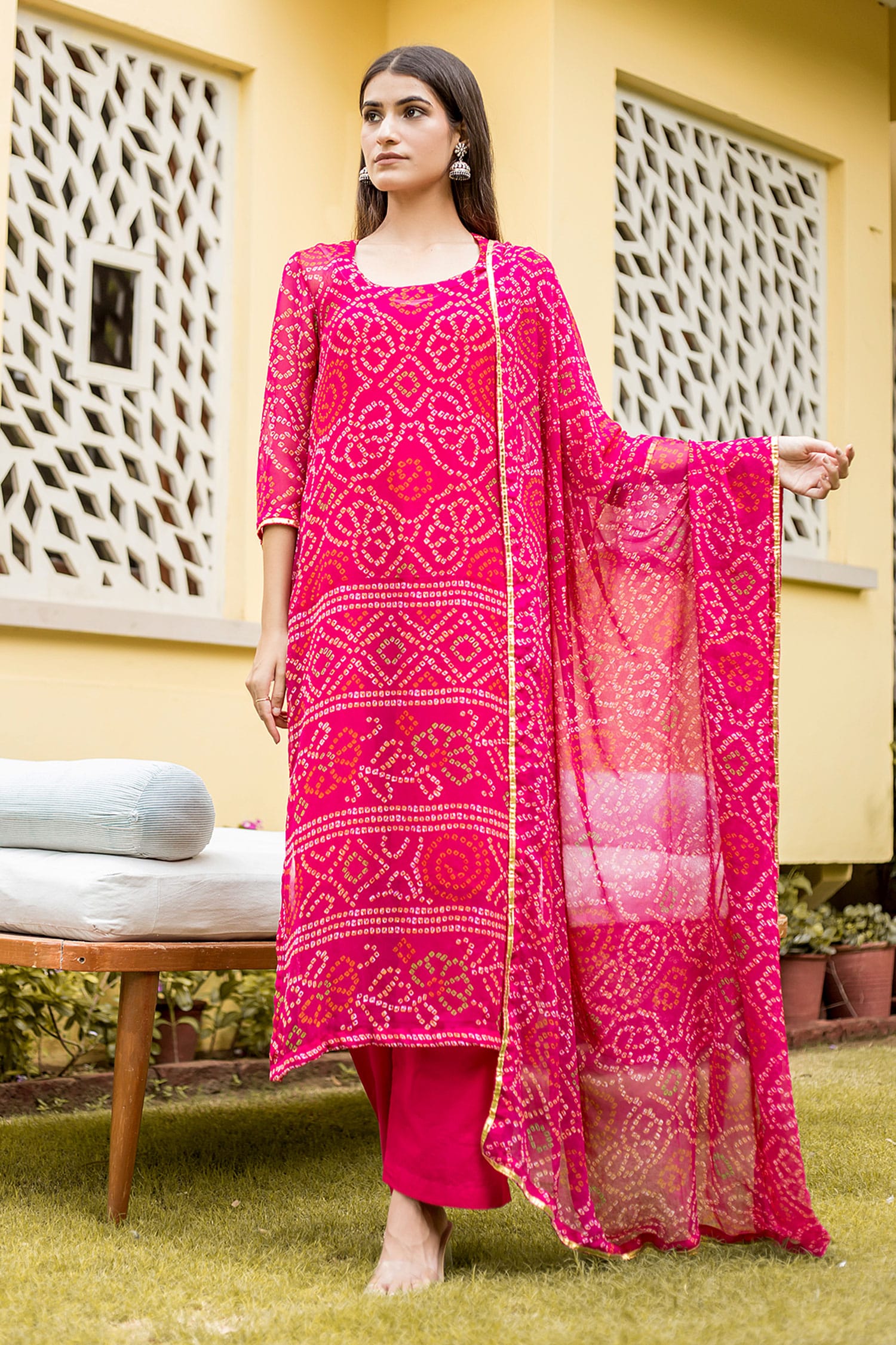 Buy Gulabo Jaipur Pink Georgette Bandhani Print Kurta Set Online | Aza ...