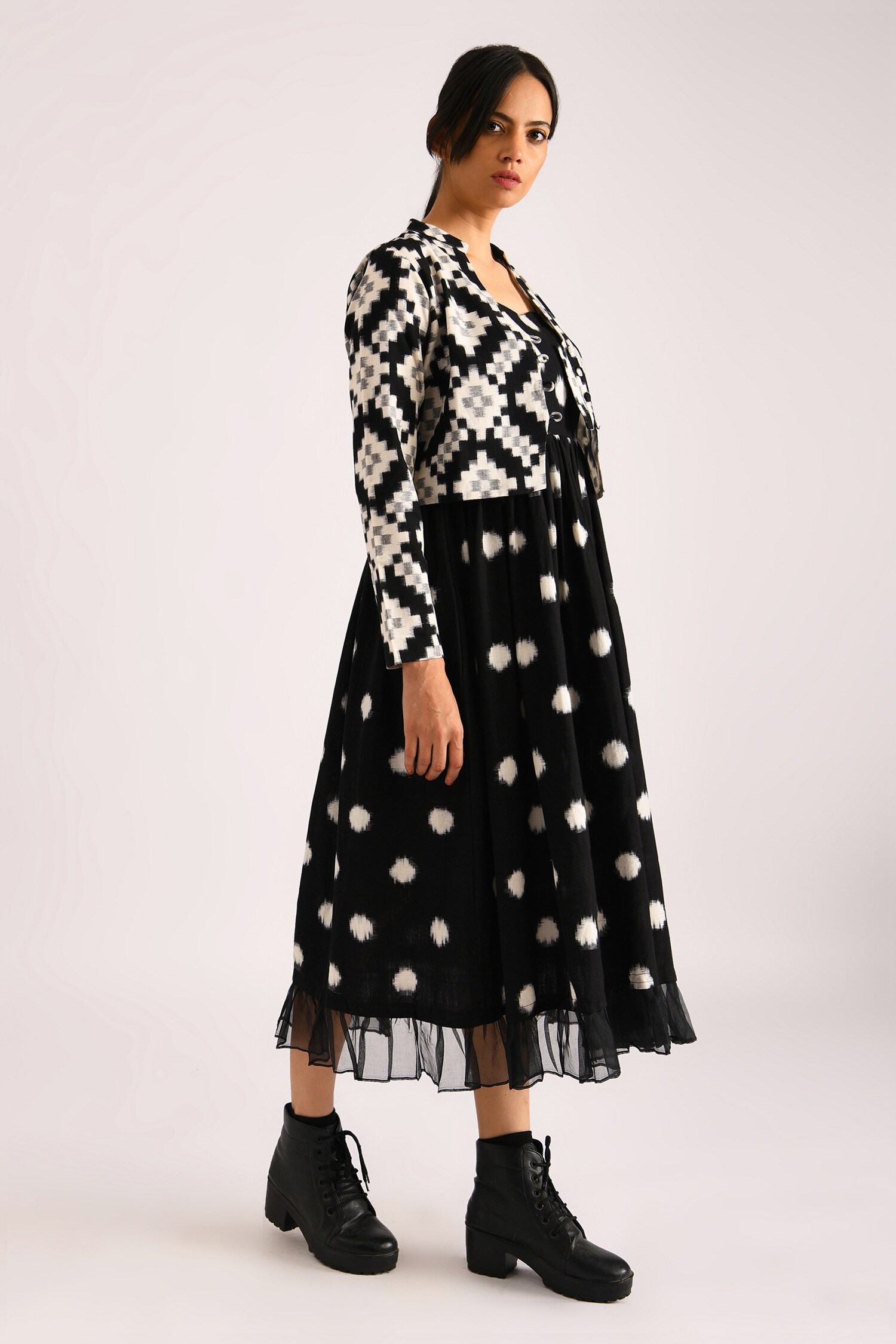 Buy Indigo Dreams Black Cotton Handwoven Dress With Telia Rumal Jacket Online Aza Fashions