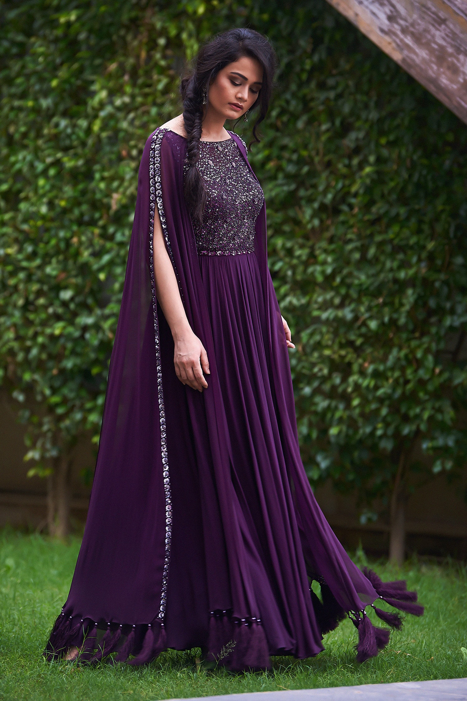 Buy Irrau by Samir Mantri Purple Georgette Embroidered Gown Online ...