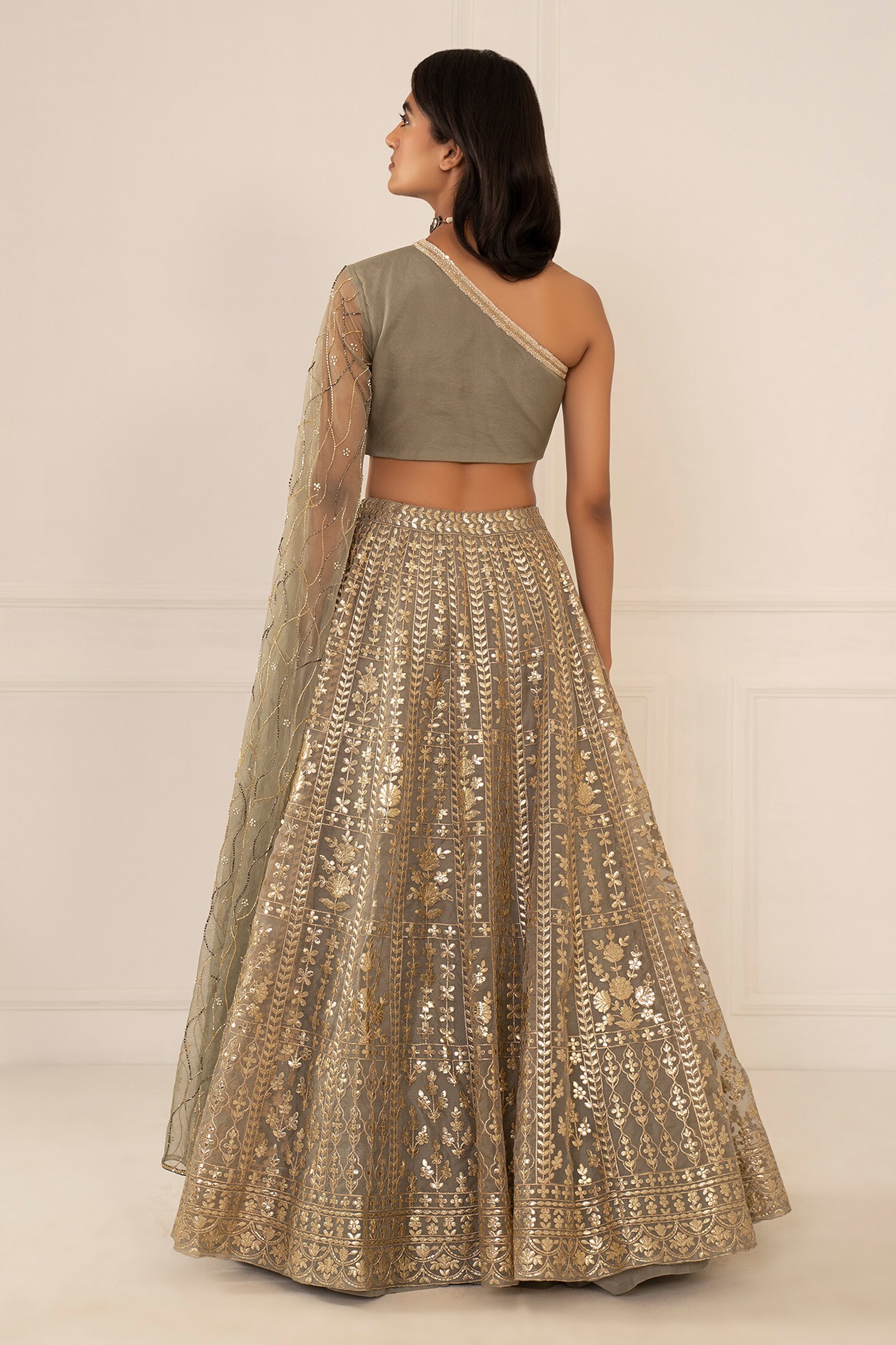 Buy Grey Organza Embroidered Sequins Square Neck Vera Bridal Lehenga Set  For Women by Reeti Arneja Online at Aza Fashions.