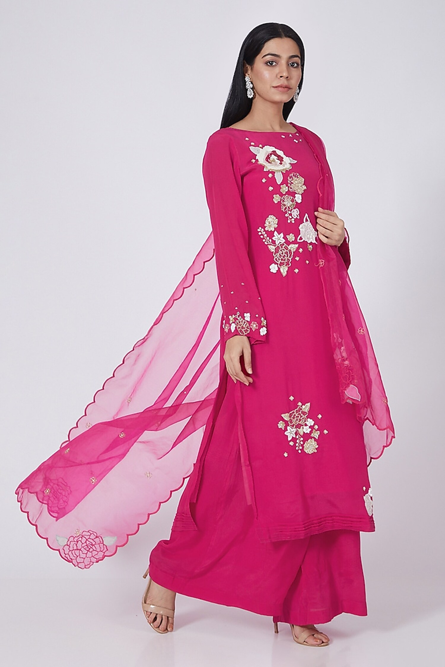 Buy Itara Magenta Silk Embroidered Kurta Palazzo Set Online Aza Fashions