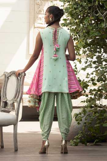 Green Dual Tone Floral Embroidered Kaftan Kurta with Dhoti Pants main image 1