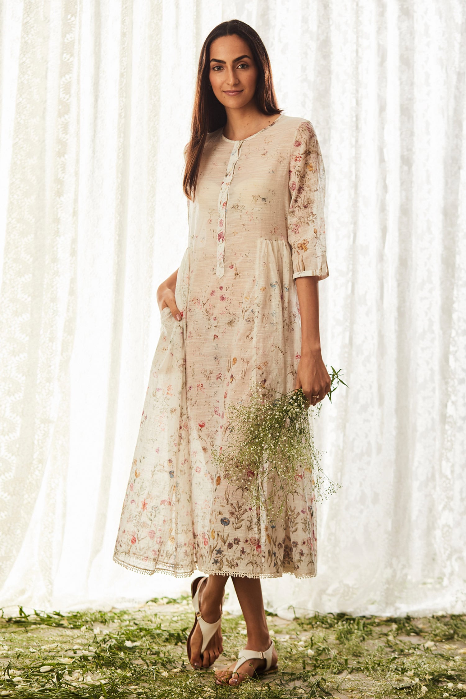 Buy Payal Jain White Cotton Slub Printed Midi Dress Online Aza Fashions 8189