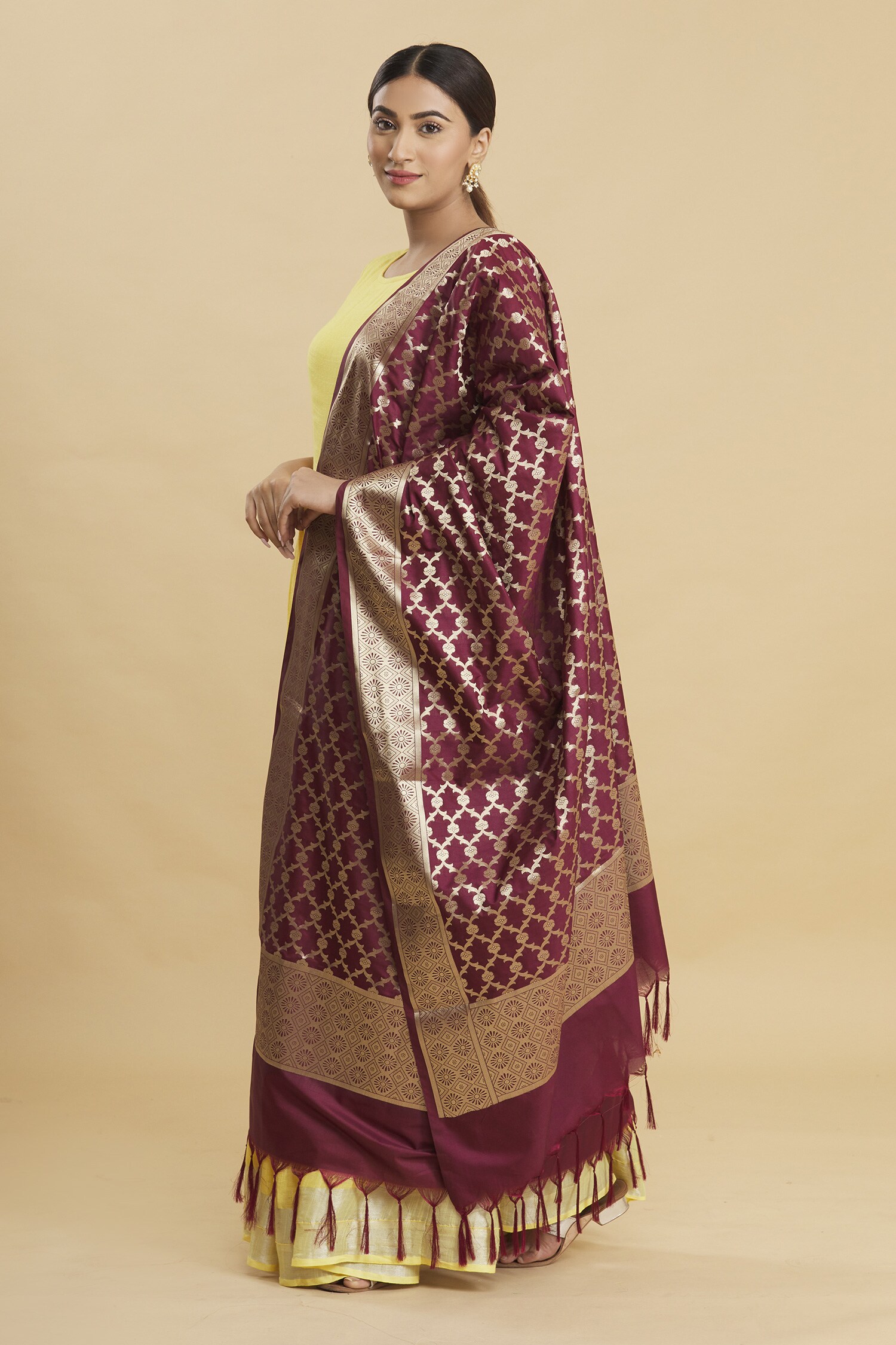 Buy Banarasi Woven Tassel Dupatta by Samyukta Singhania at Aza Fashions