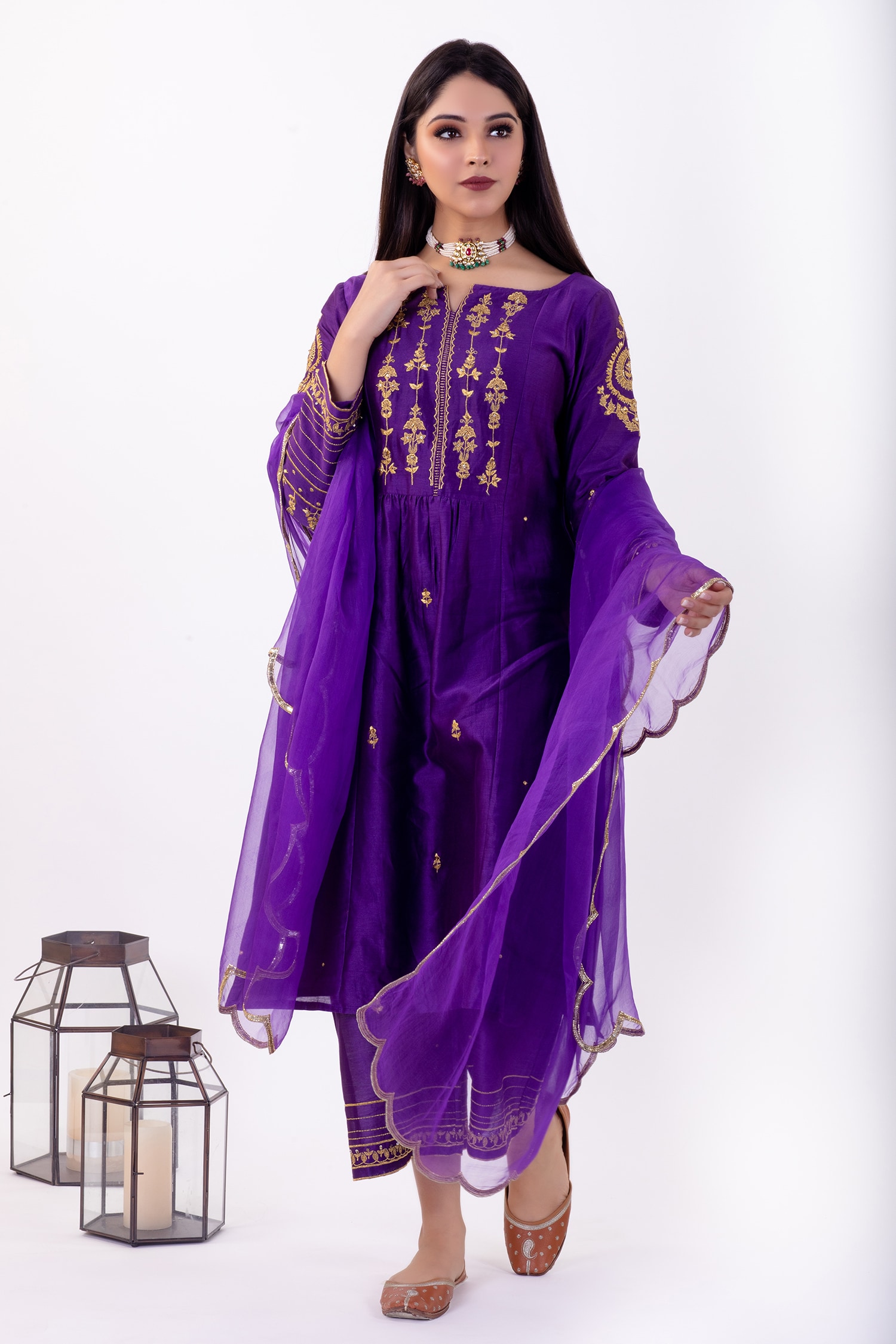 Priya Chaudhary Purple Chanderi Silk Kurta Set
