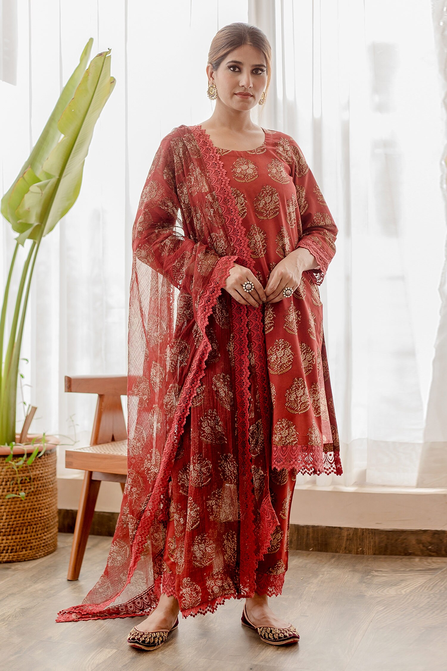 Buy Red Cotton Printed Floral Round Kurta Set For Women by Gulabo ...