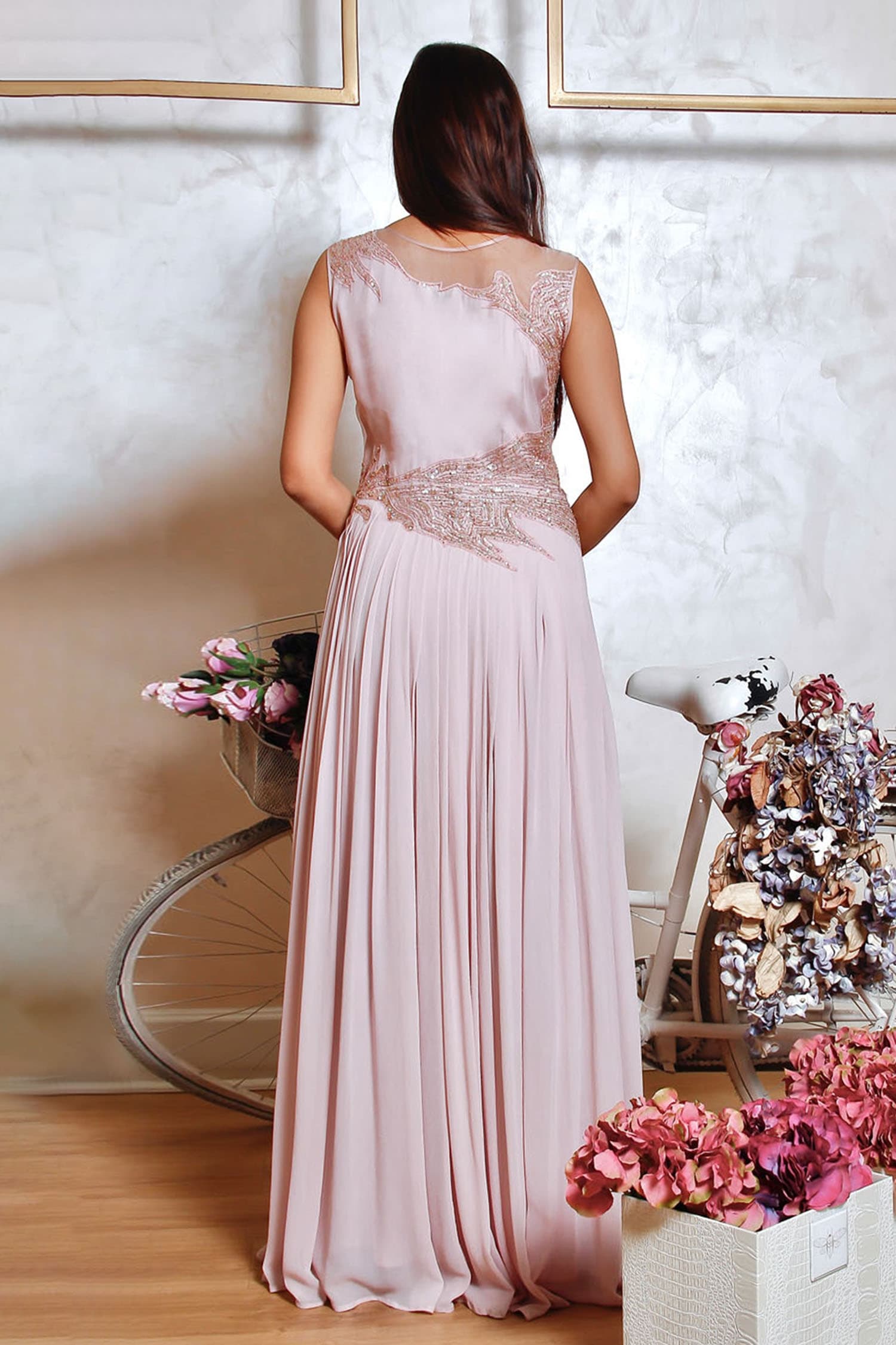 Carrot Pink Front Slit Dress with Palazzos - Jasmine Bains