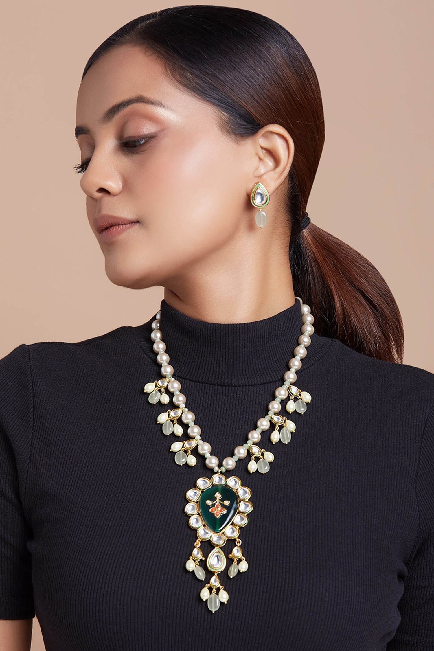 Buy Joules by Radhika Stone Drop Pendant Necklace Jewellery Set Online