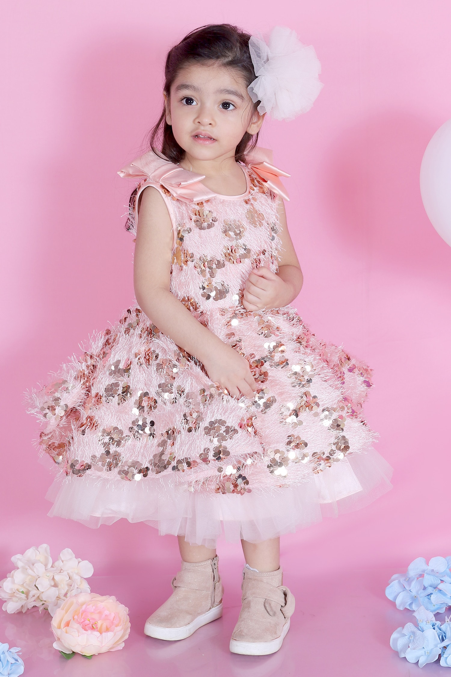 Buy Janya's Closet Peach Silk Embellished Dress For Girls Online | Aza ...