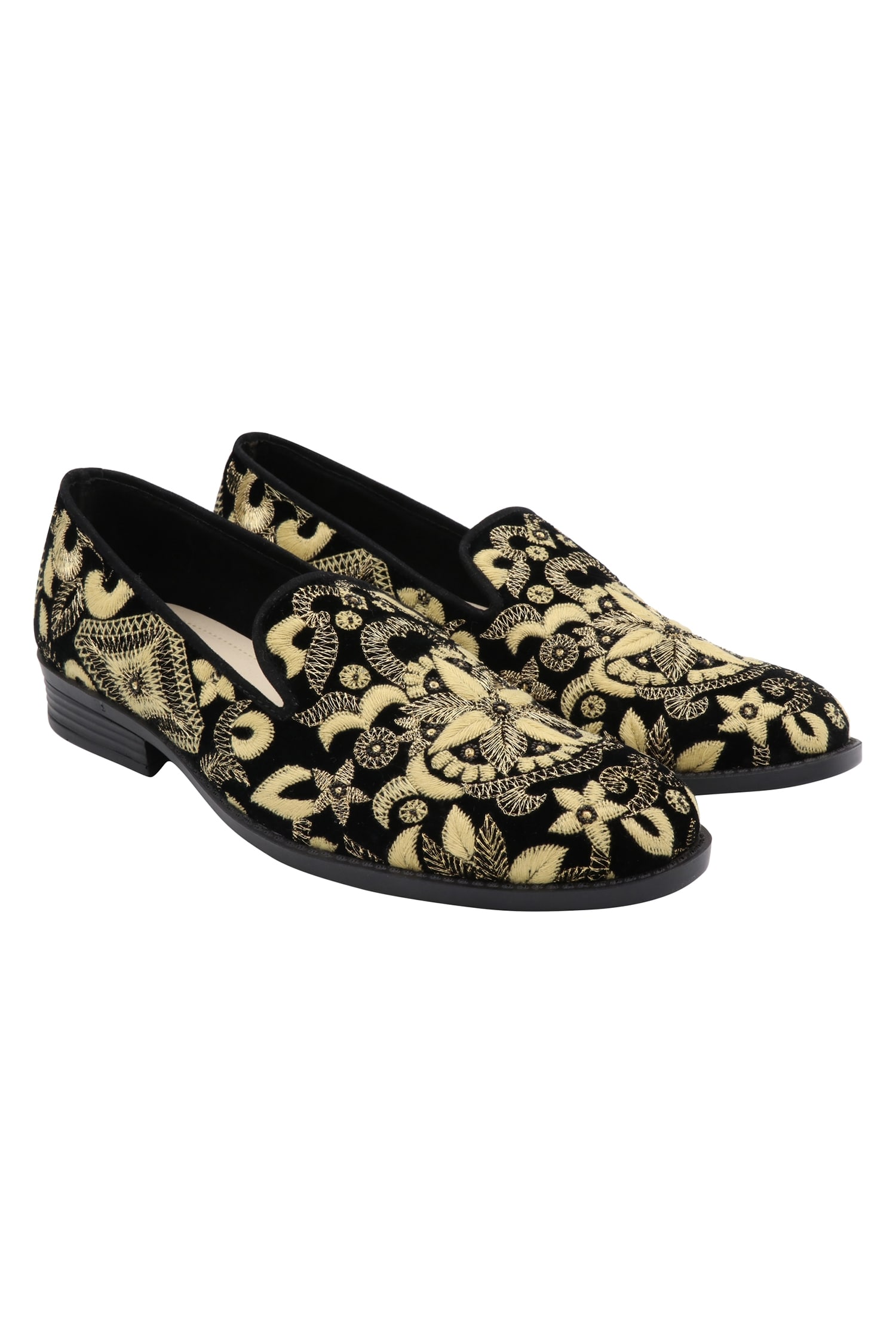 Veruschka by Payal Kothari Black Velvet Zari Embroidered Loafers