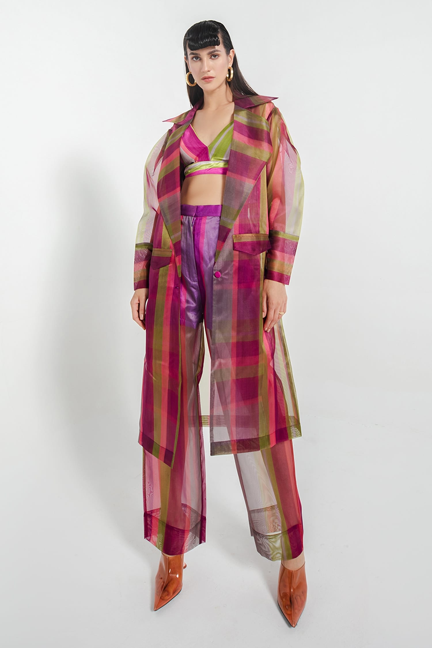 Buy July Issue Purple Organza Esme Coat Pant Set Online | Aza Fashions