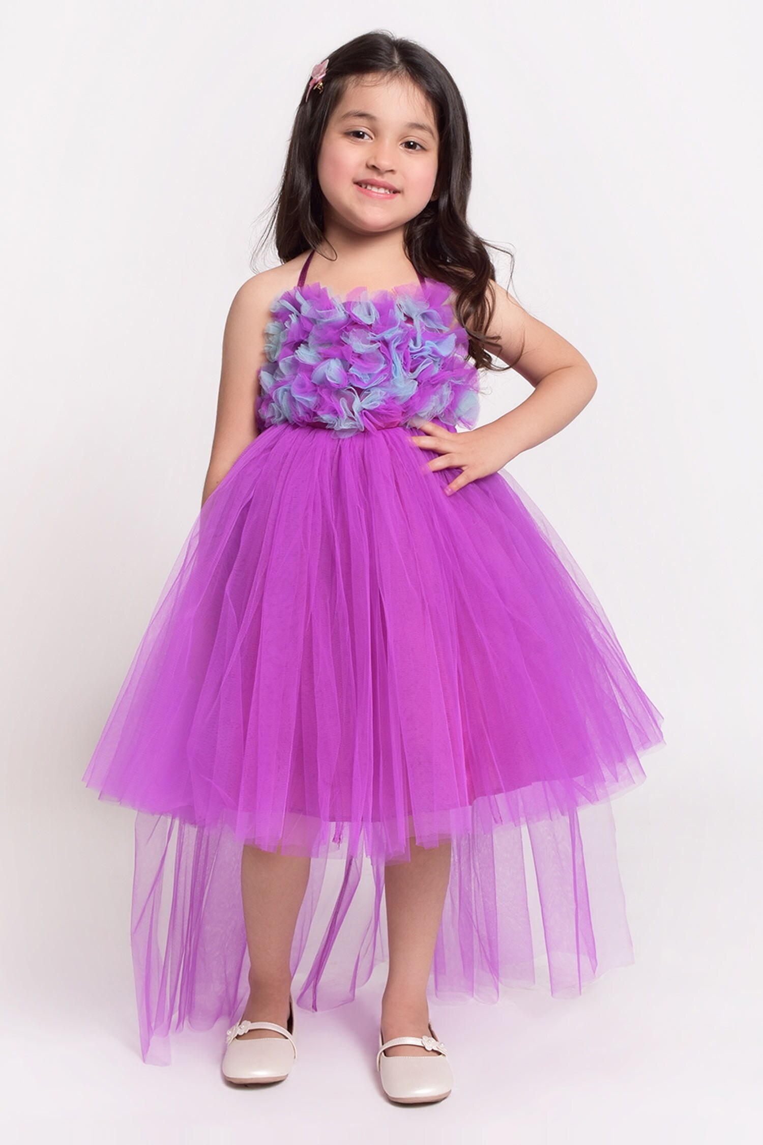 Buy Jelly Jones Purple Ruffle Net Dress For Girls Online | Aza Fashions