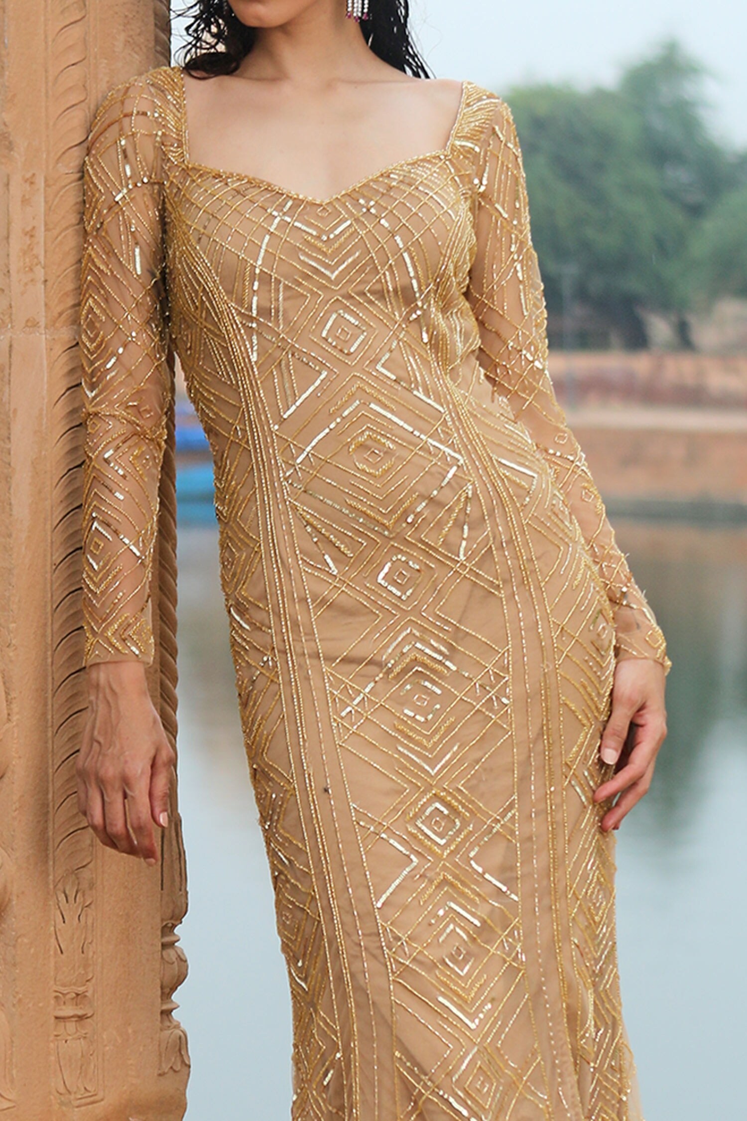 golden satin net embroidered sharara style pakistani suit 15302 | Pakistani  formal dresses, Dress, Dress materials