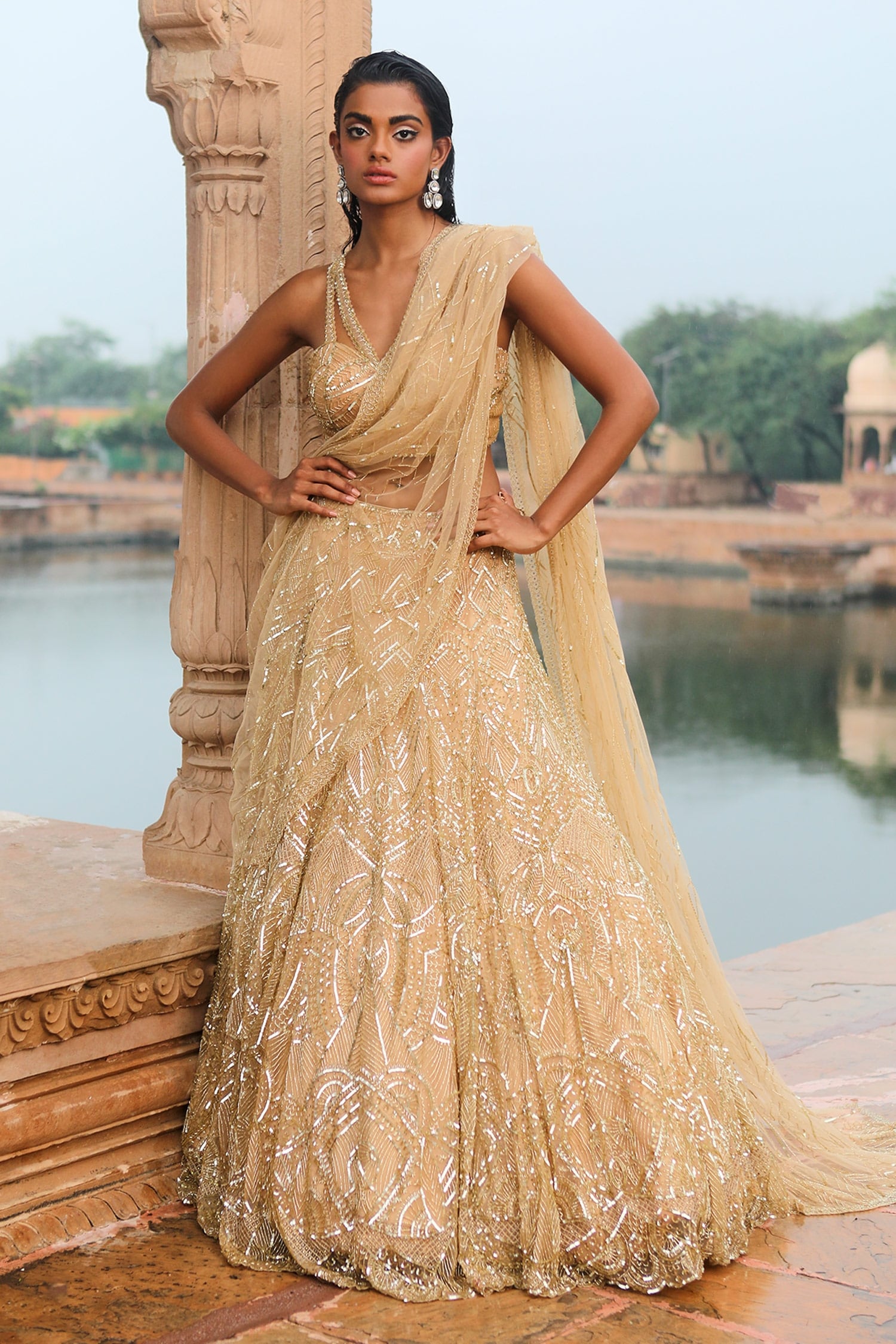Designer Wear Bridal Collection 2020 - Dusty Gold Maroon Lehenga Choli