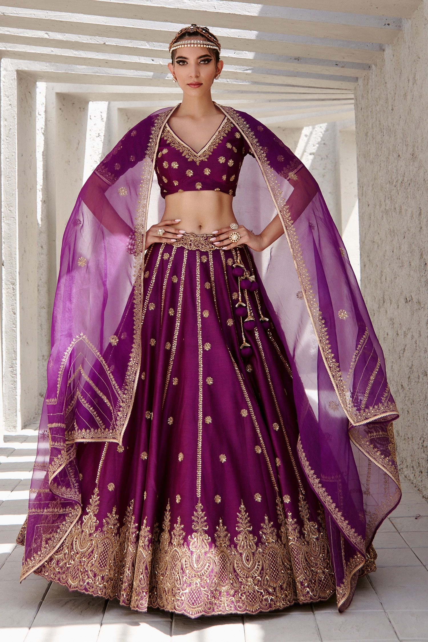 Purple Sequins Embroidered Georgette Lehenga Choli - ClothsV