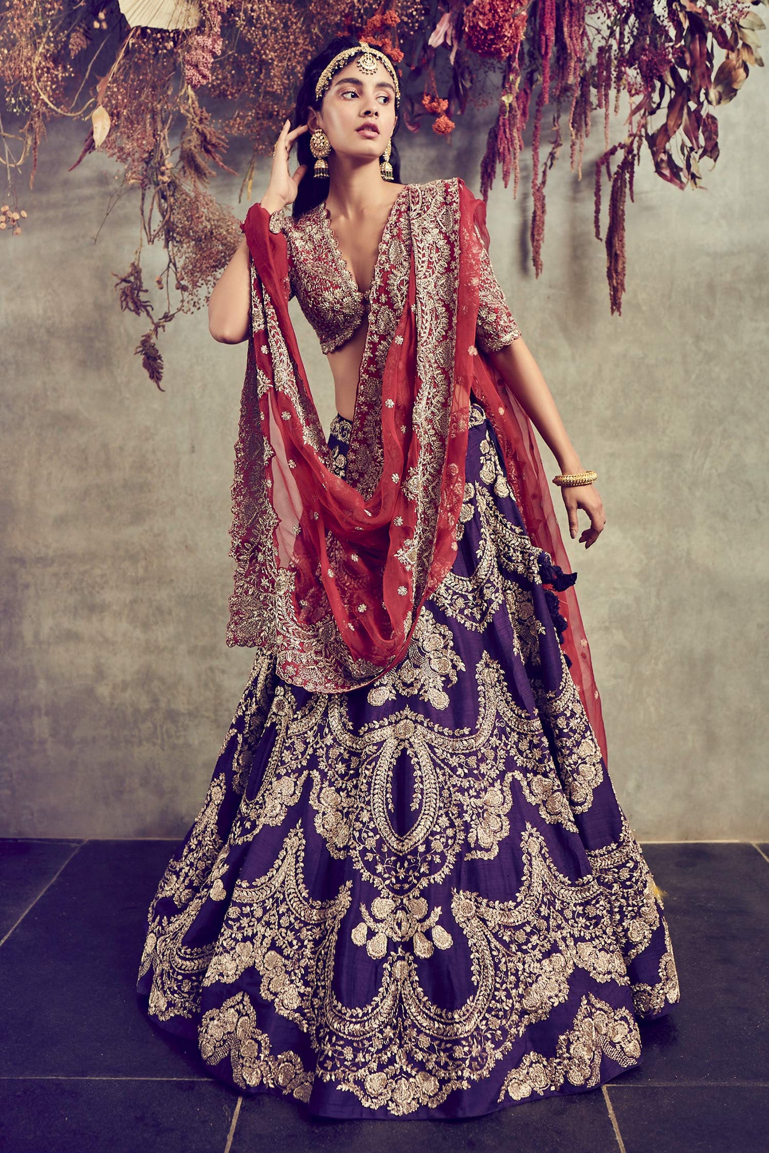 Buy Purple Banarasi Silk Embroidered Sequin Work Shehnaaz Lehenga Set For  Women by Studio Iris India Online at Aza Fashions.