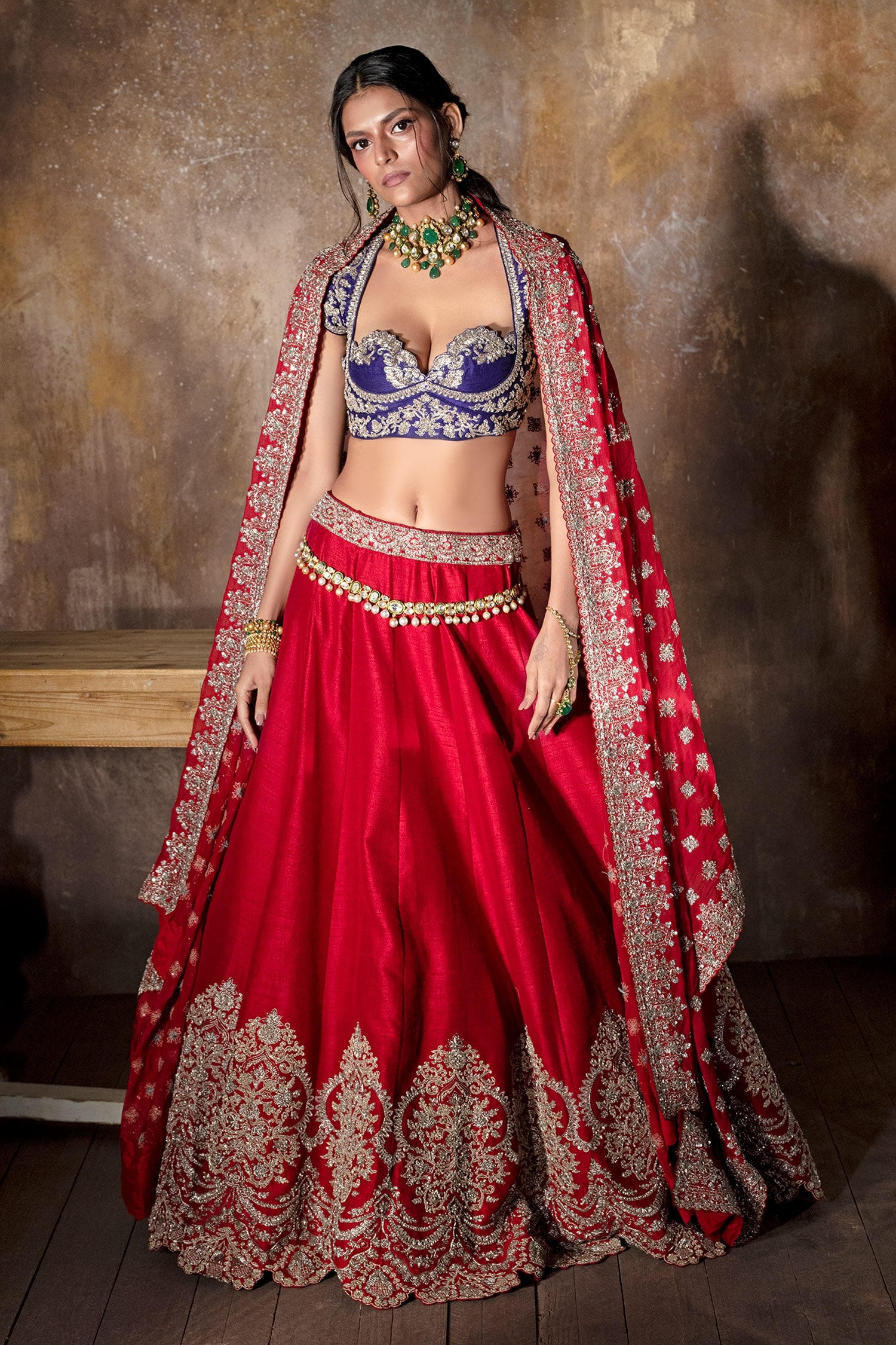 Buy Red Raw Silk Embroidered Zardozi Scoop Neck Bridal Lehenga Set For Women By Jayanti Reddy 