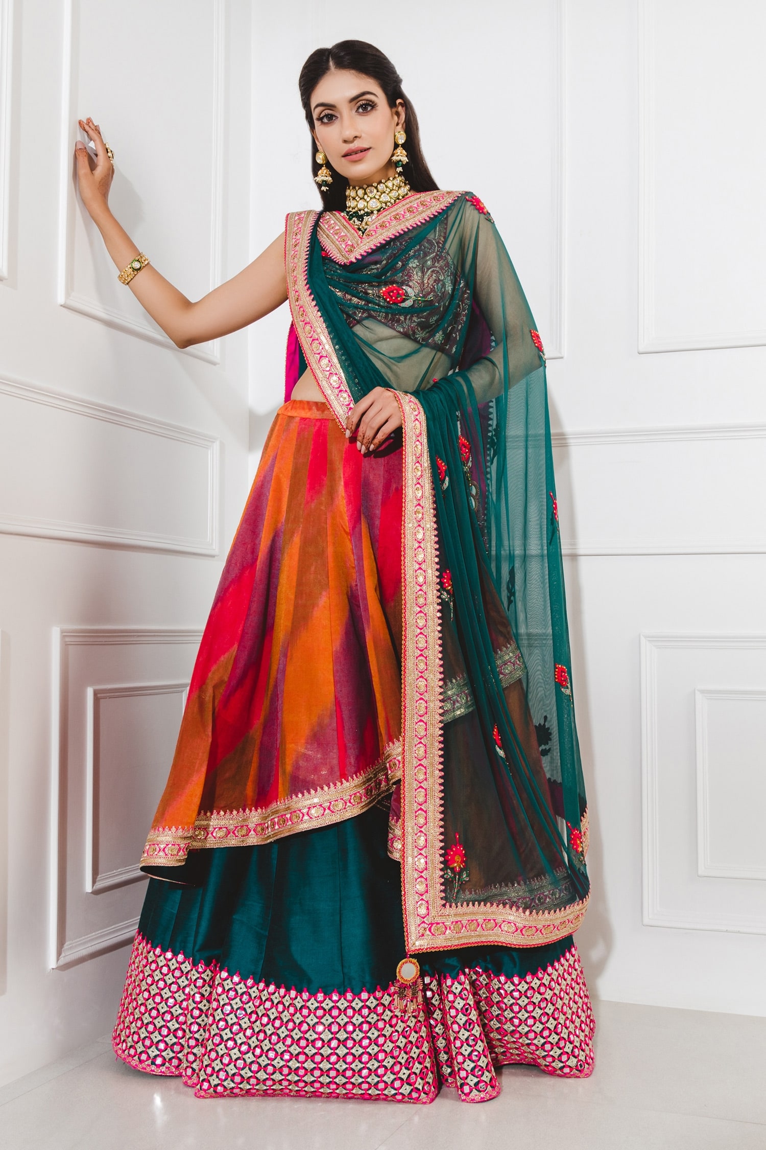 Buy Kaaisha By Shalini Multi Color Banarasi Silk Lehenga Set Online