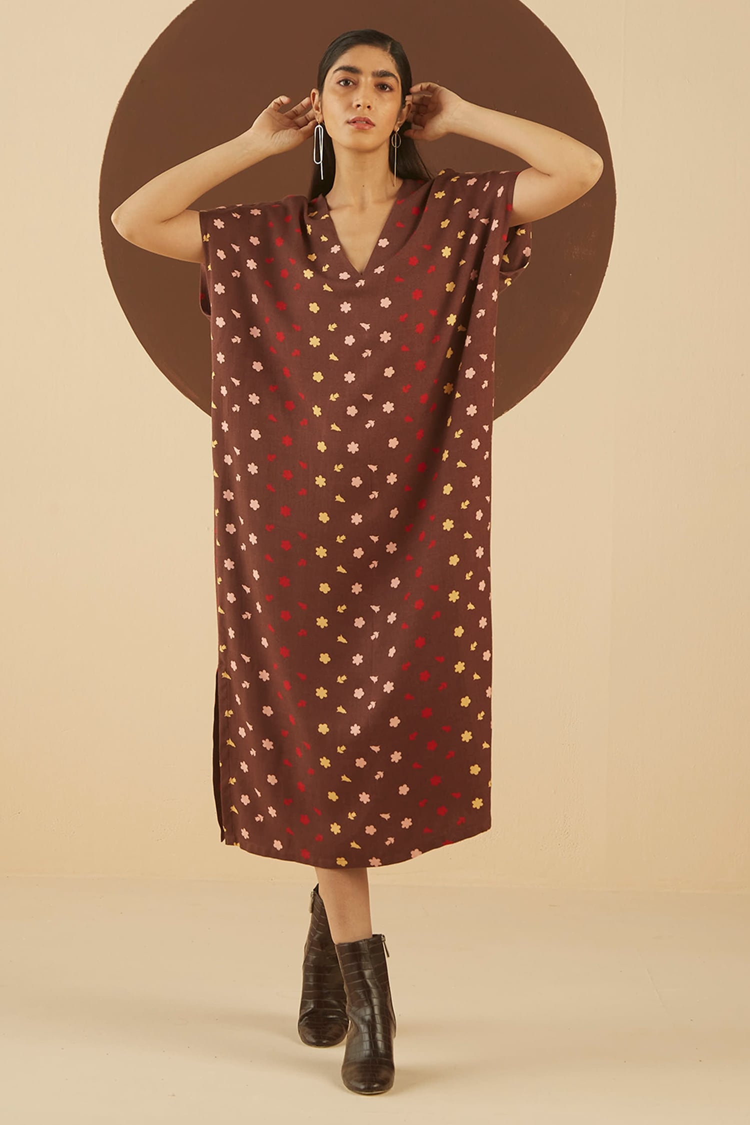 Buy Kanelle Brown Viscose Naomi Printed Kaftan Online Aza Fashions