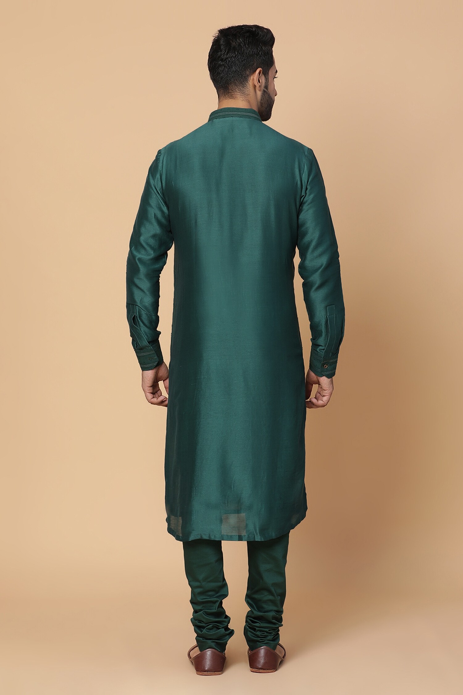 Buy Kudrat Couture Green Chanderi Umbrella Embroidered Kurta Set Online