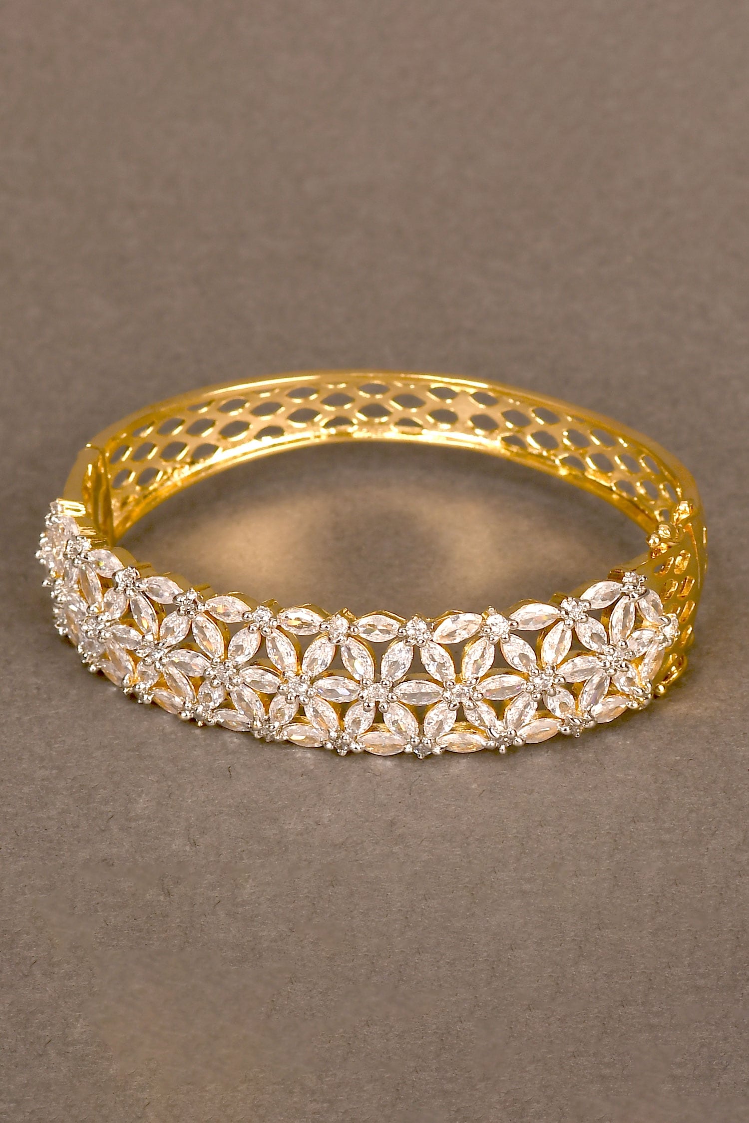 Buy Gold Plated American Diamond Studded Kada Single Pc by Nayaab by ...