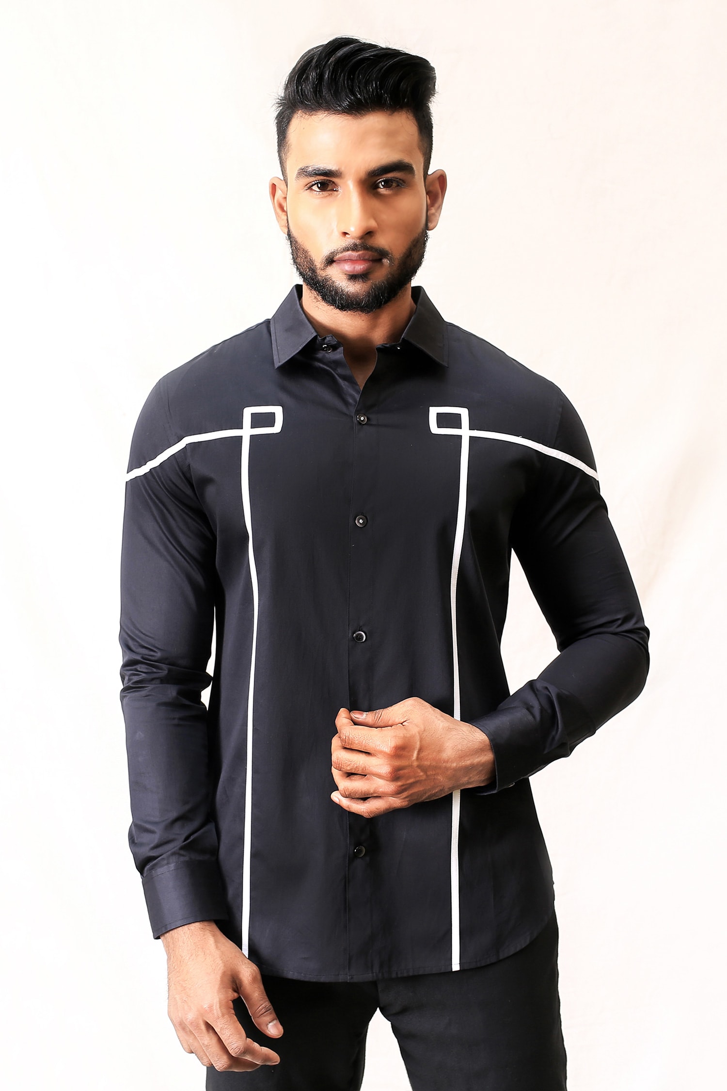 Buy Black Cotton Embroidered Shirt For Men by Kaha Online at Aza Fashions.