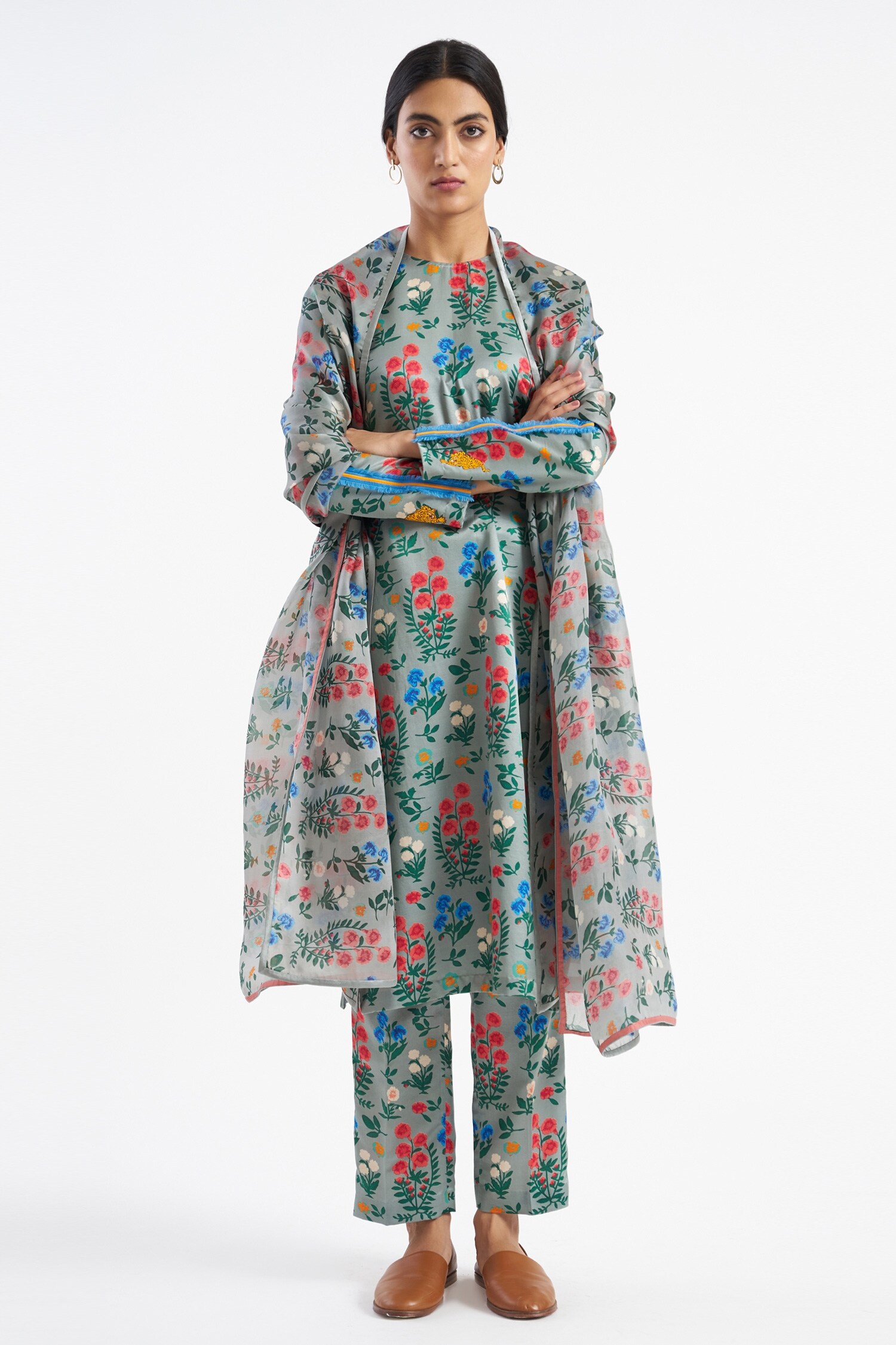 Buy Kshitij Jalori Grey Floral Print Dupatta Online Aza Fashions