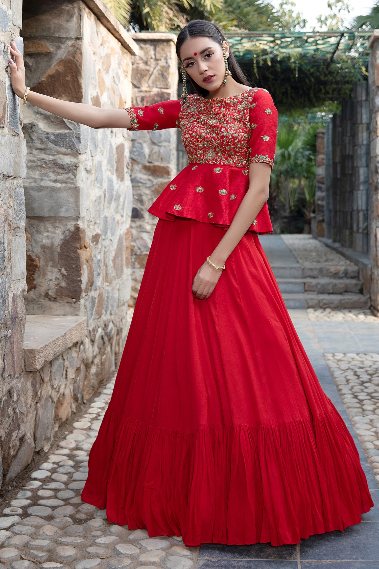 peplum kurti with lehenga