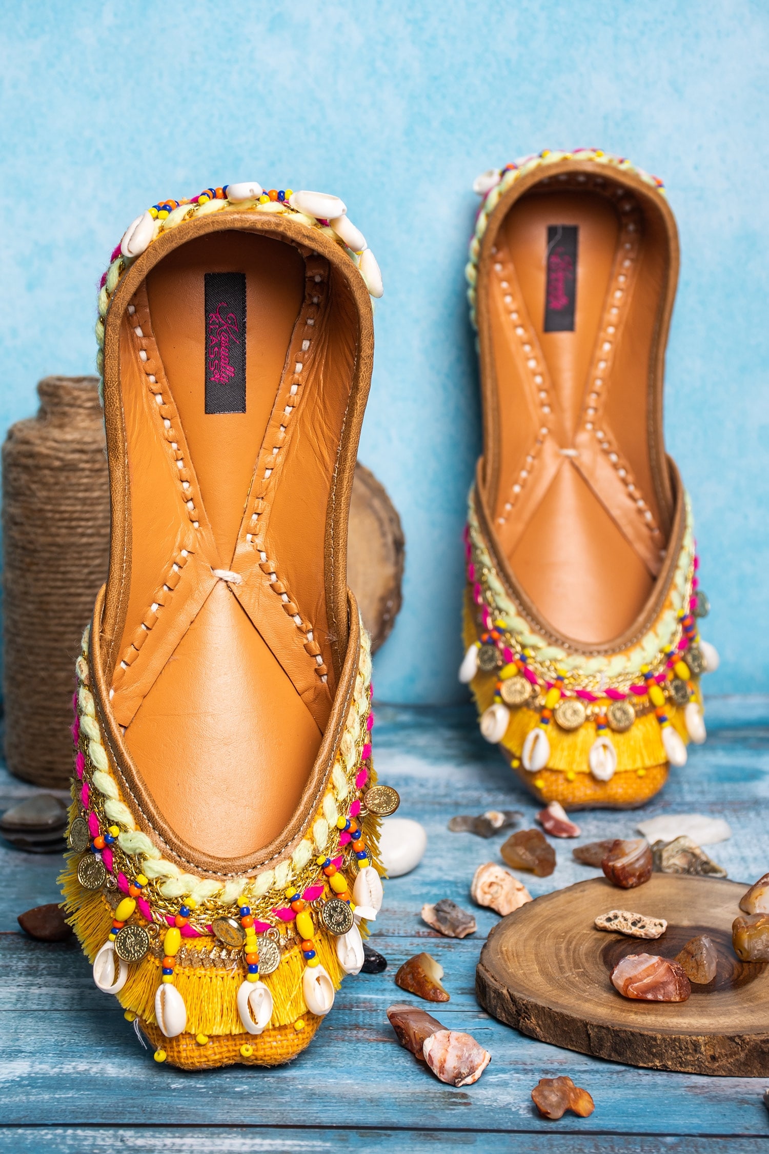 Kasually Klassy Yellow Leather Tassel Embellished Juttis