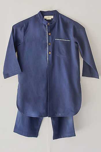 Boys Teal Blue Hakoba Pathani Kurta With Patiyala