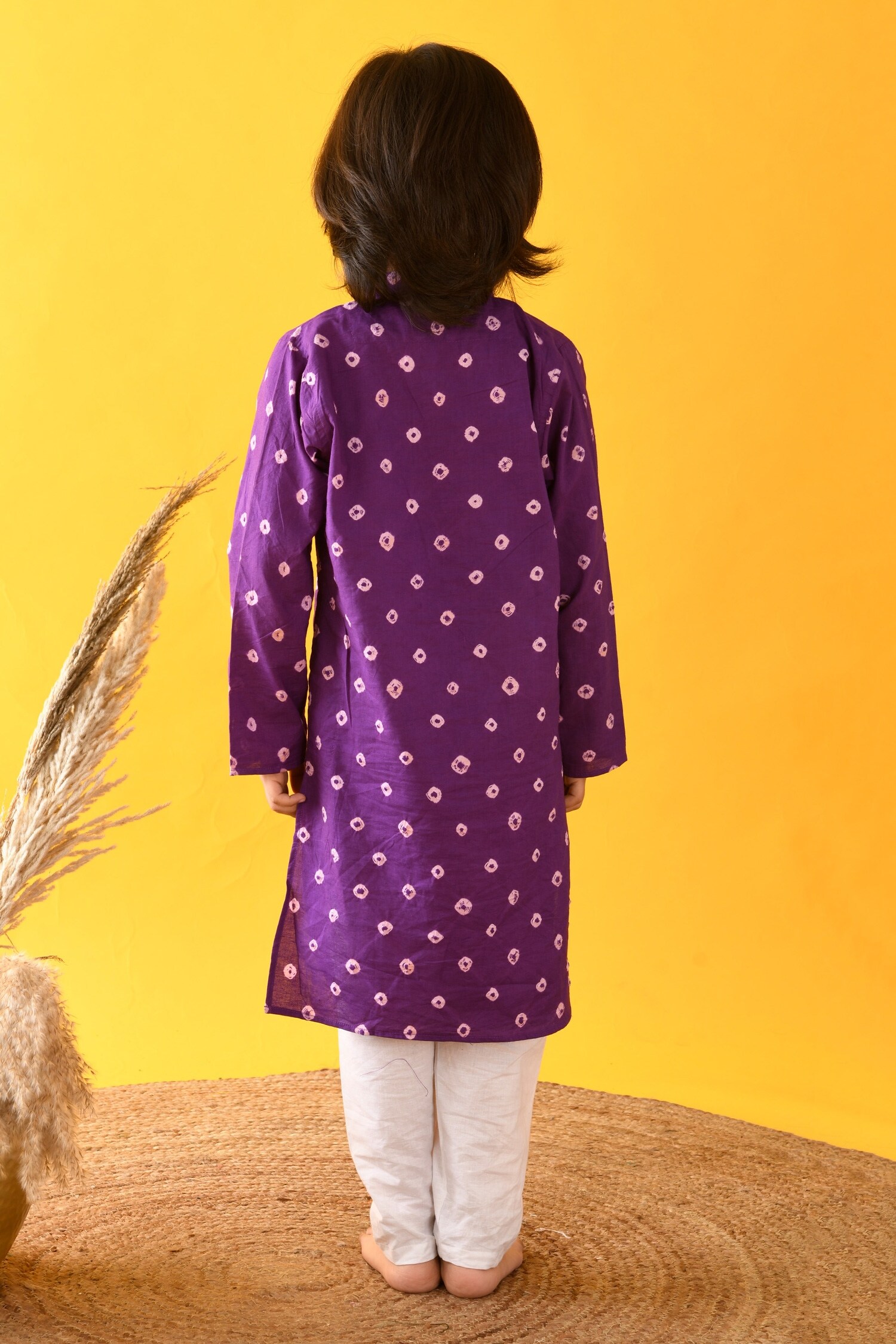 Buy Purple Cotton Hand Dyed Bandhani Kurta And Pant Set For Boys