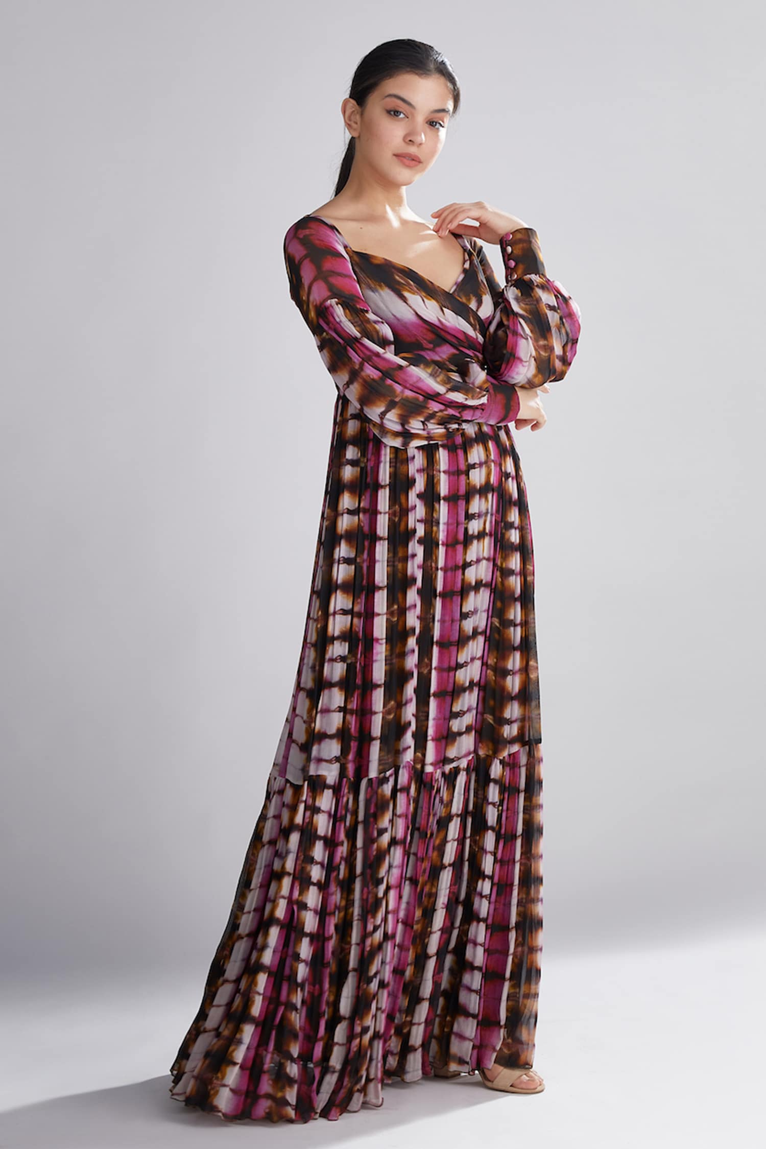 Buy Multi Color Chiffon Printed Flared Maxi Dress For Women by KoAi ...