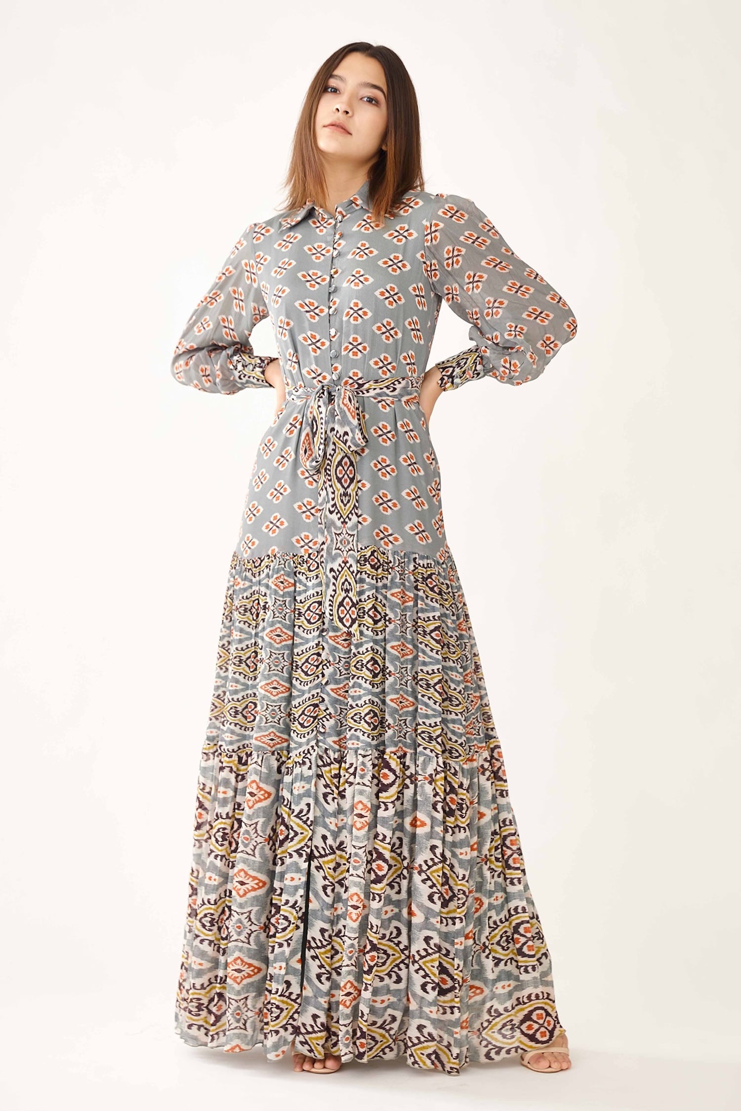 Buy KoAi Chiffon Printed Frill Shirt Dress Online Aza