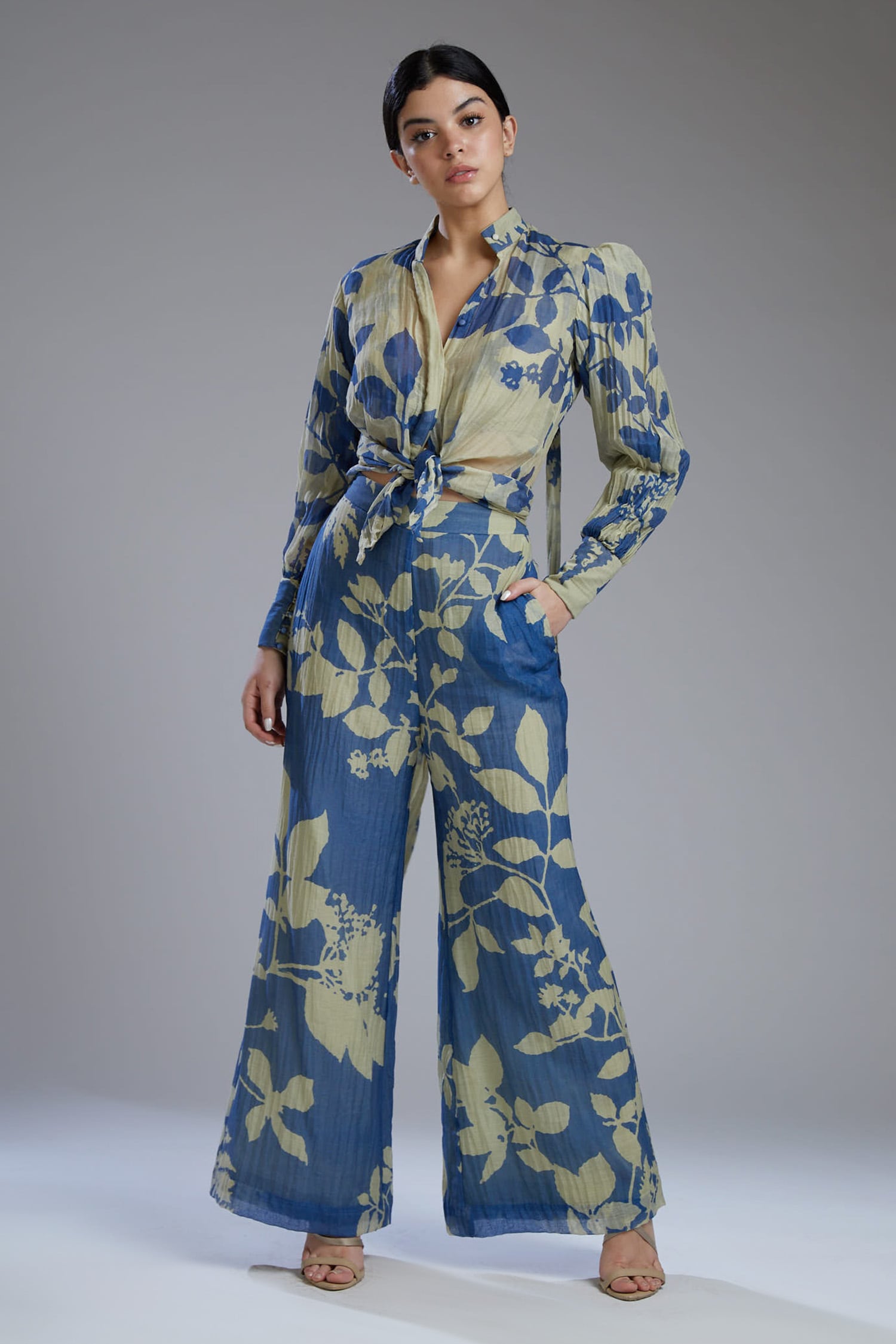 Buy KoAi Blue Chanderi Silk Pant Online | Aza Fashions