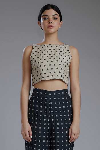 Chanderi Deep Brown Crop Top