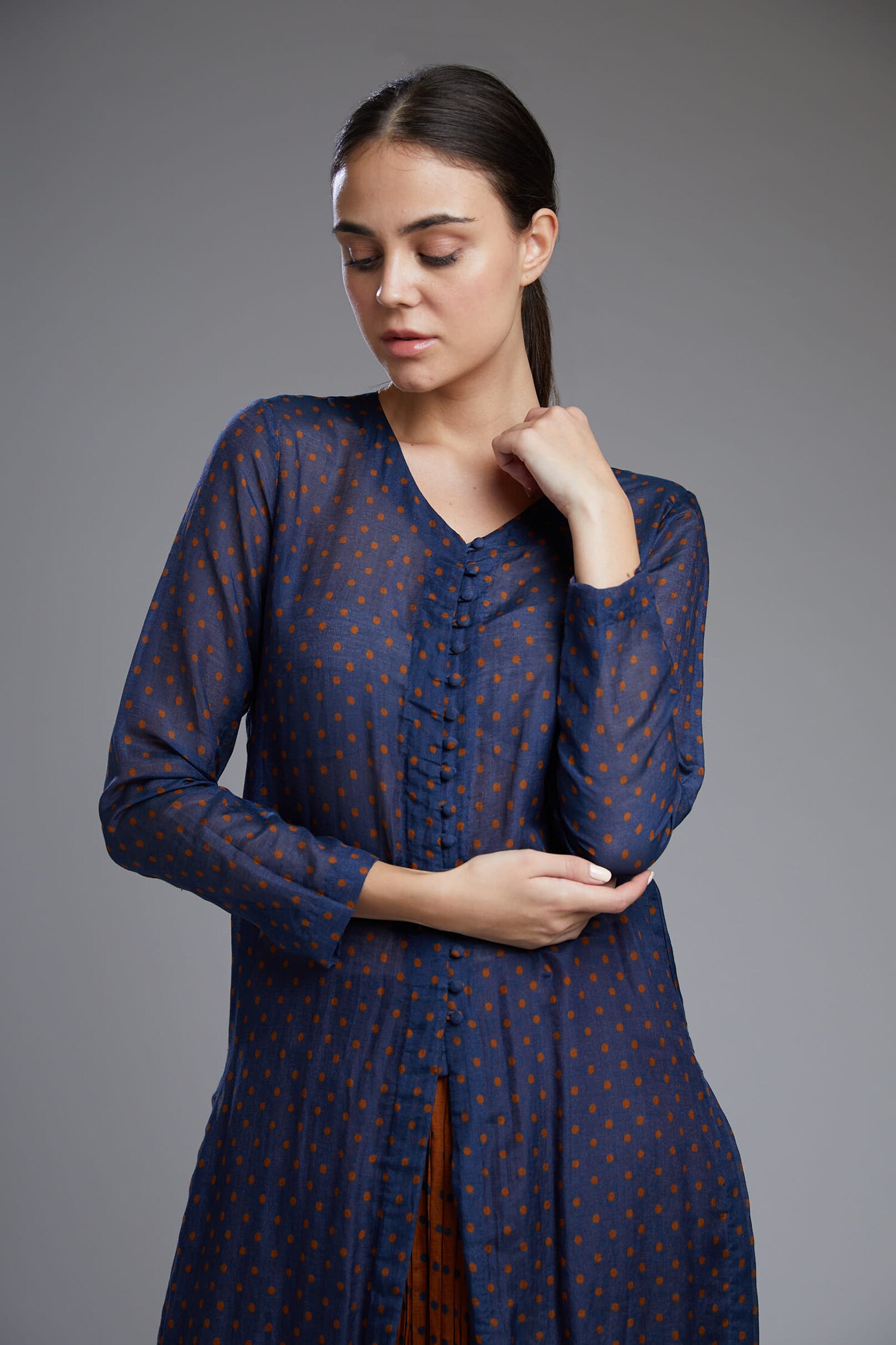 Buy KoAi Blue Chanderi Silk Tunic Online | Aza Fashions