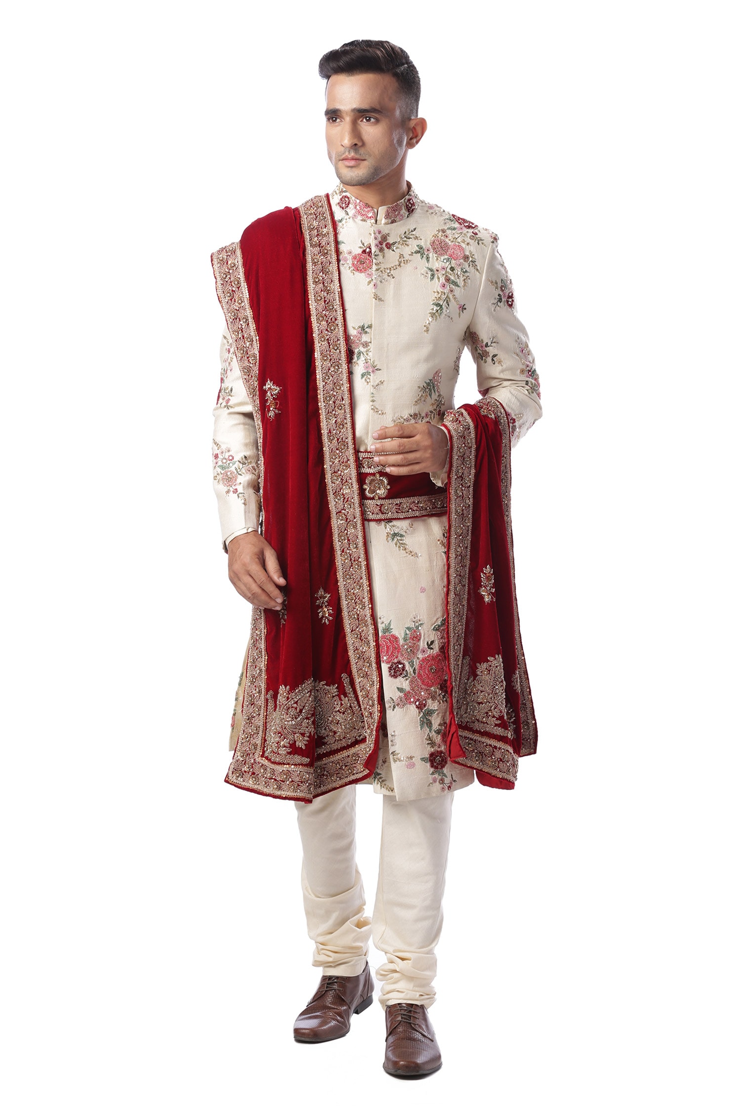 Buy White Cotton Silk Embroidered Sherwani And Kurta Set For Men By Kommal Sood Online At Aza