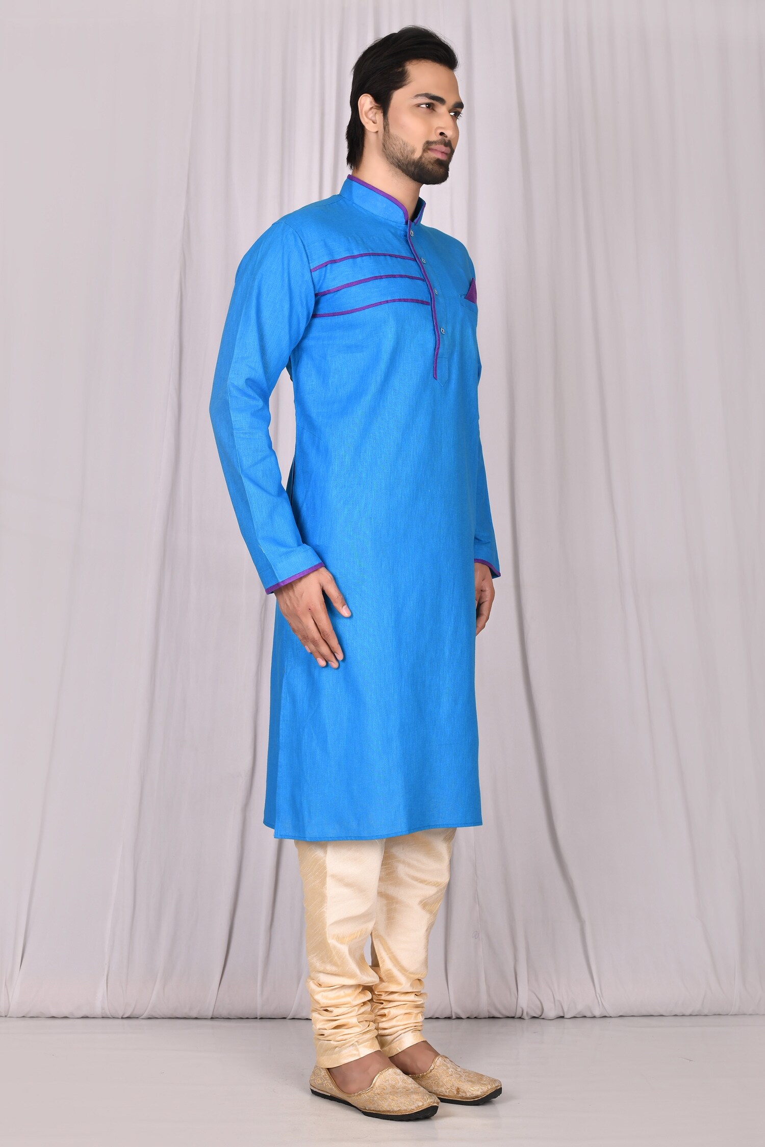 Buy Khwaab by Sanjana Lakhani Men Blue Cotton Blend Full Sleeve Kurta