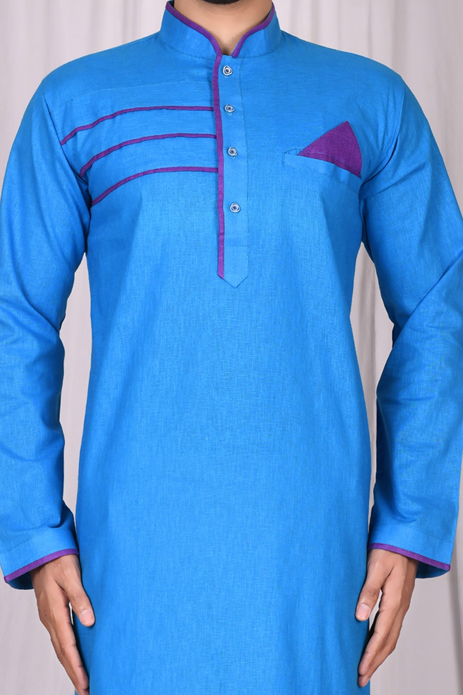 Buy Khwaab by Sanjana Lakhani Men Blue Cotton Blend Full Sleeve Kurta