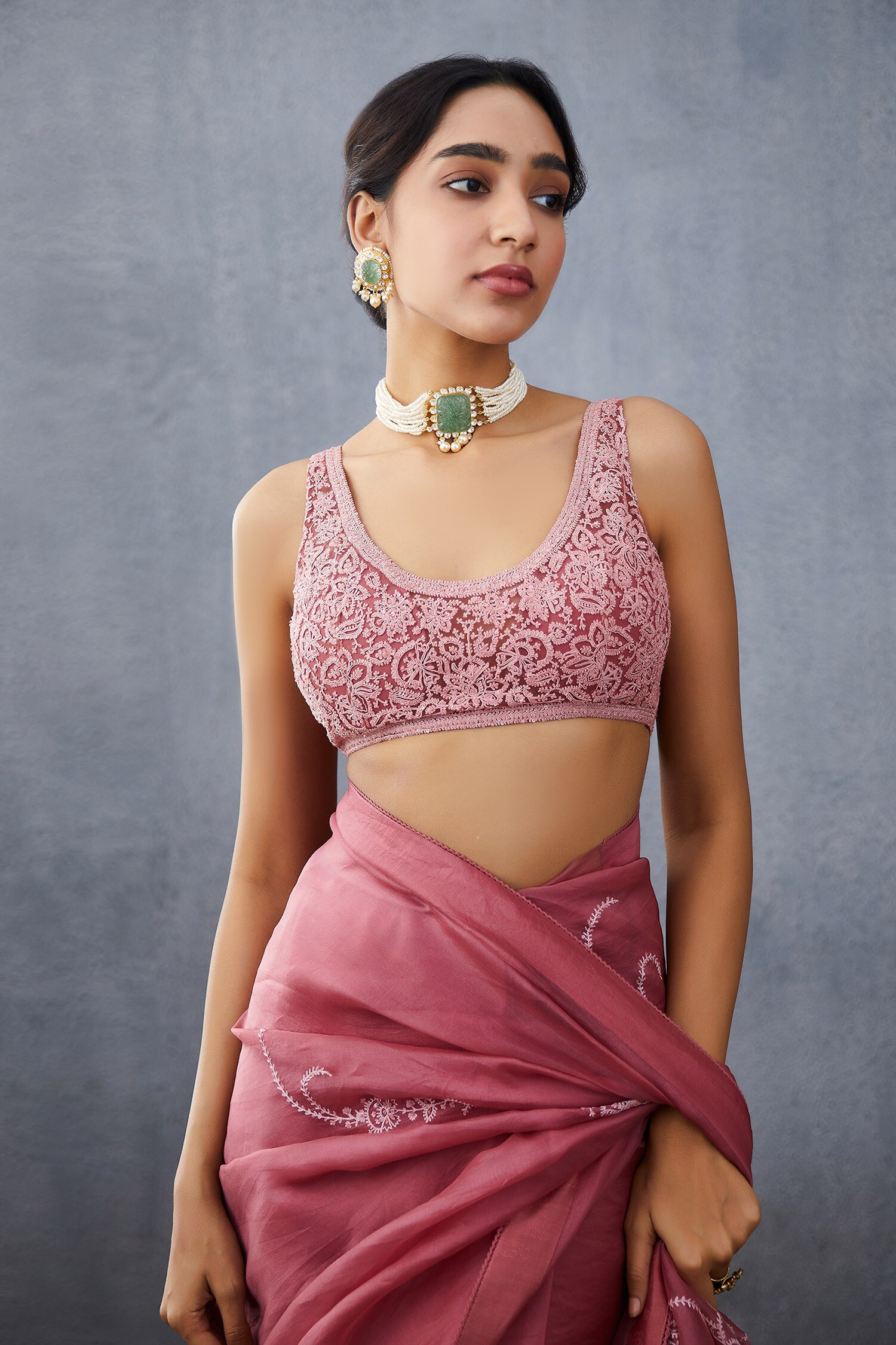 Buy Pink Silk Organza Round Gulbaag Nida Saree Blouse For Women by Torani  Online at Aza Fashions.