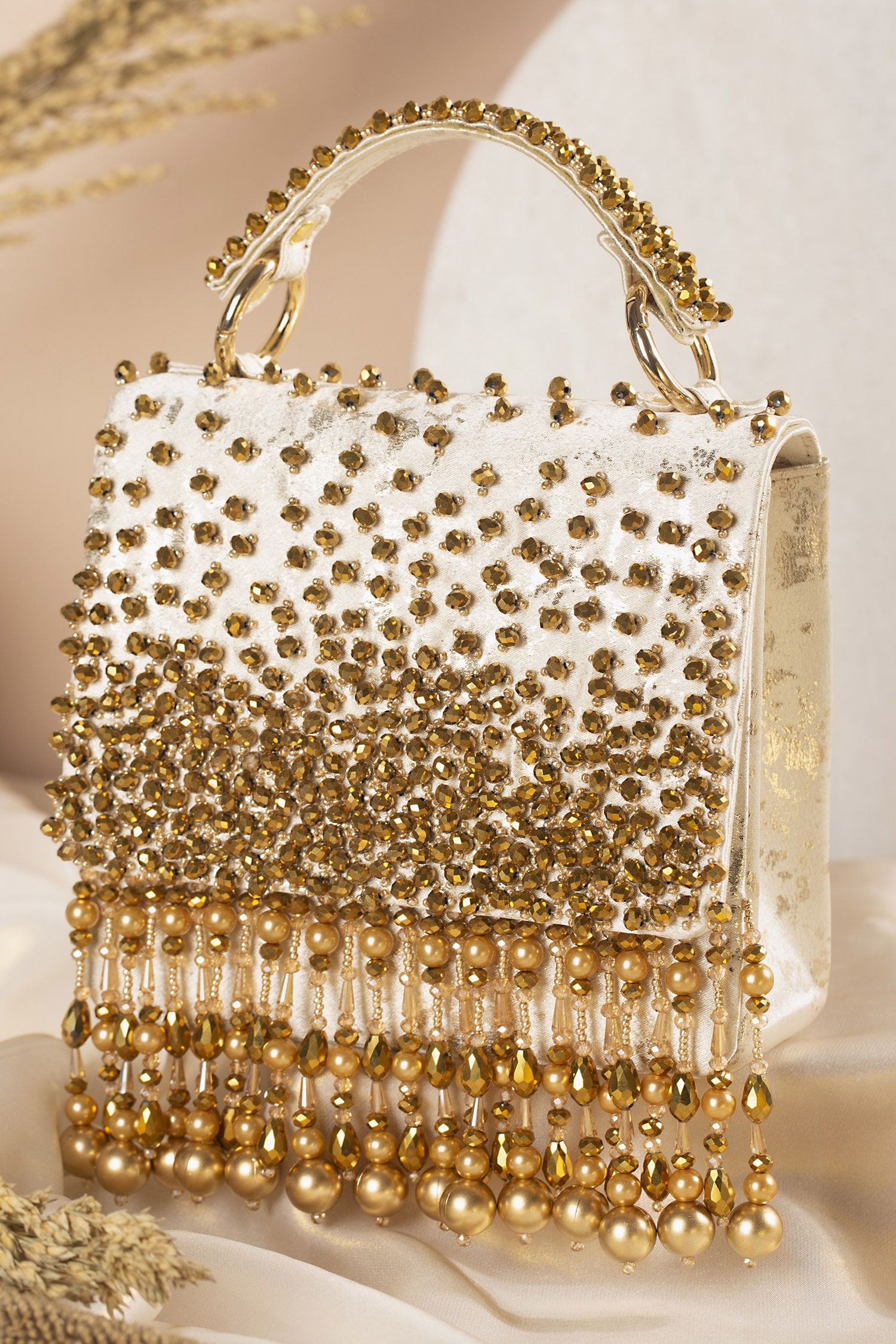 Buy House of Vian Golden Embellished Bahaar Clutch Online @ Tata CLiQ Luxury