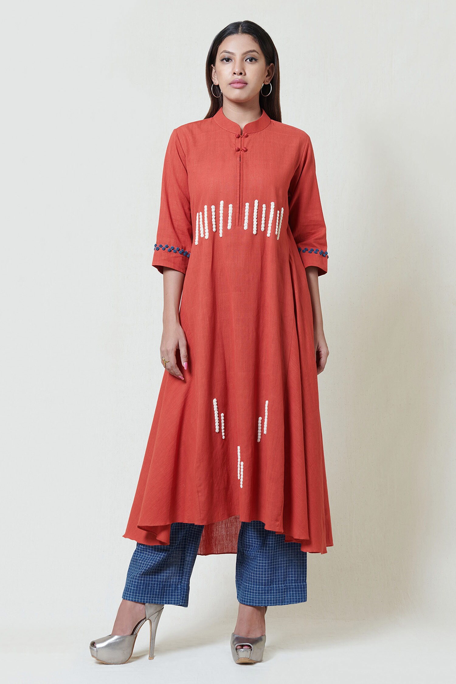 Buy Brij Red Handloom Cotton Kurta Online Aza Fashions