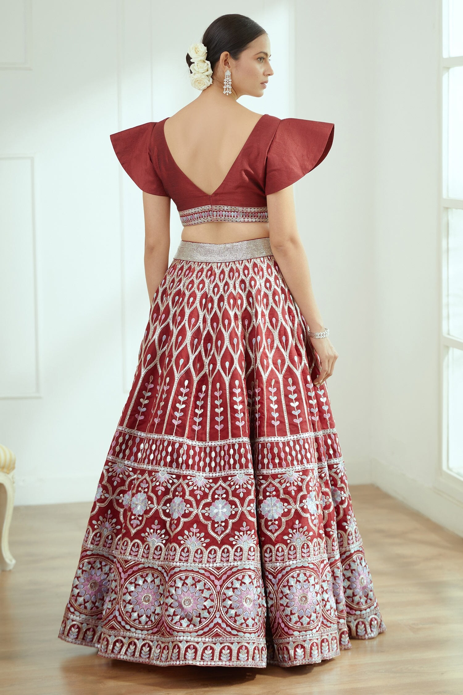 Buy Studio Iris India Brown Organza Yasmine Embroidered Choli And ...