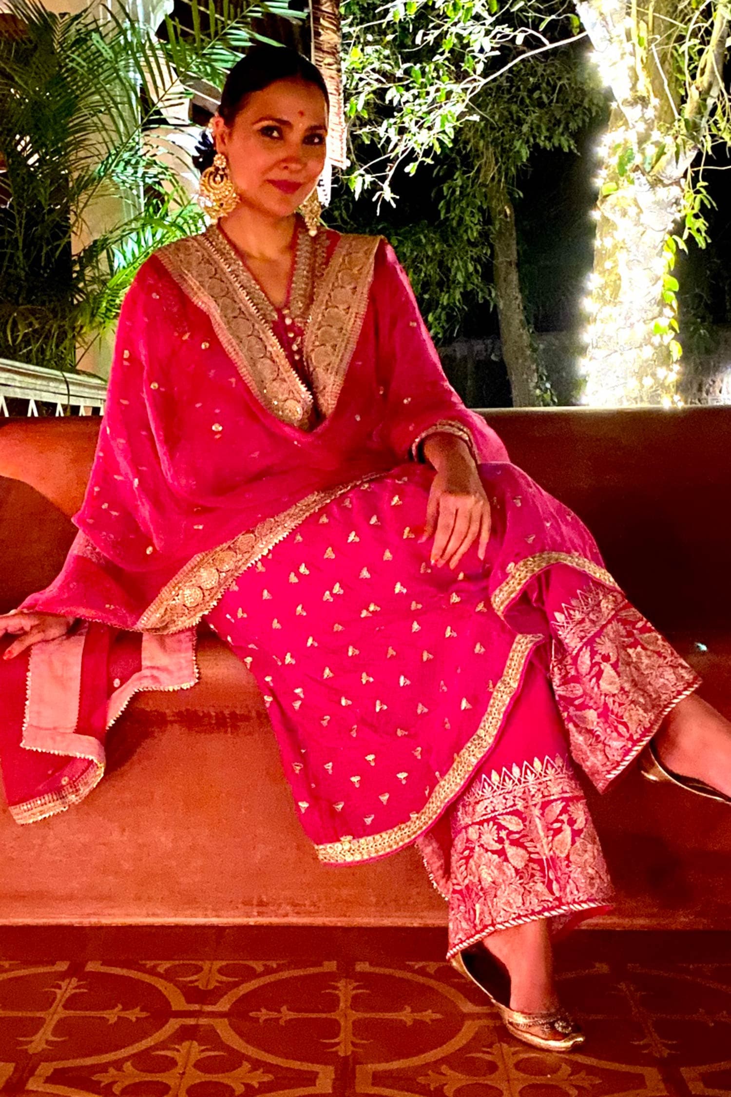 Gopi Vaid Pink Jacket - Chanderi Silk; Palazzo: Cotton; Meera Kurta Set For Women