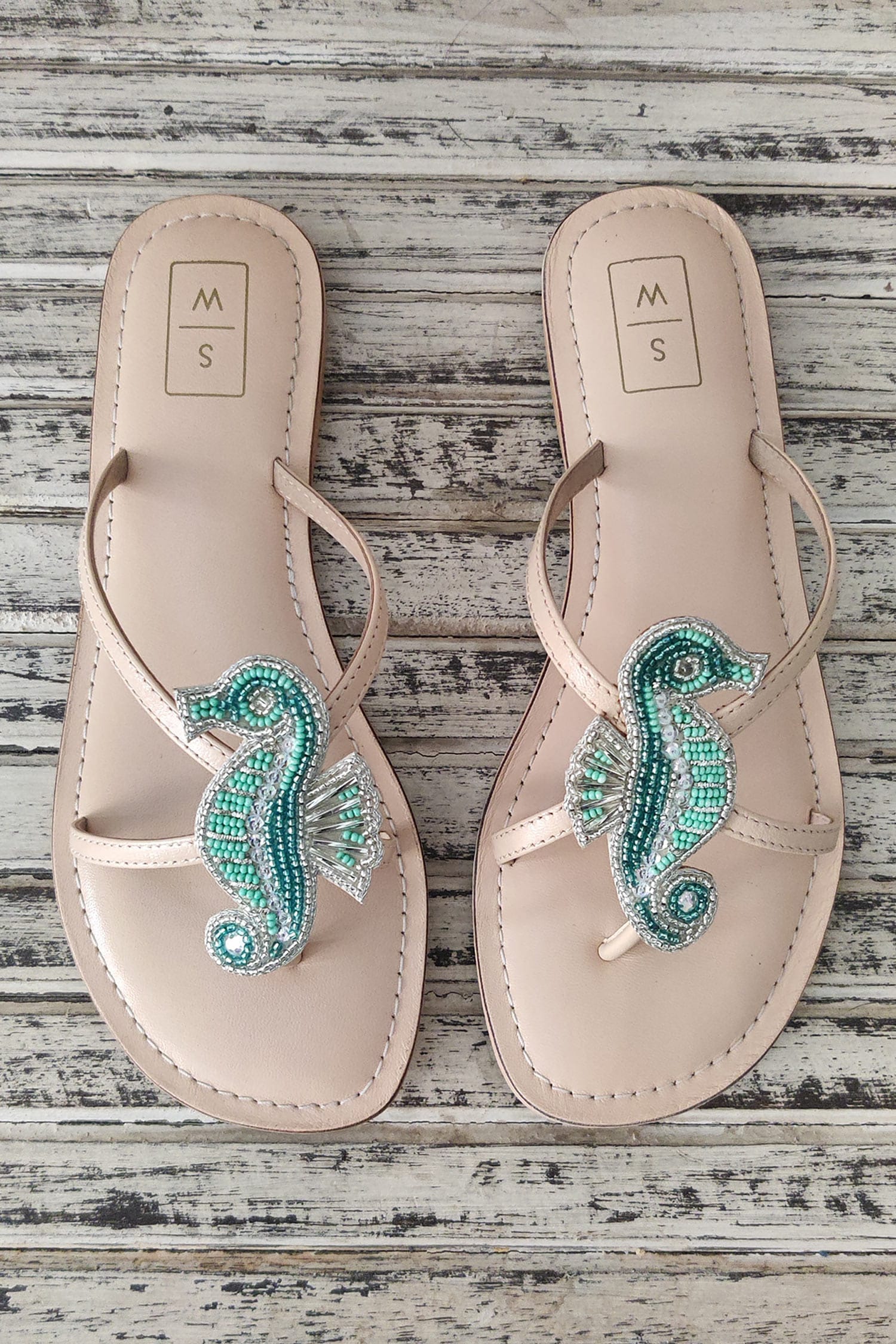 Buy Sandalwali Beige Leather Larry Seahorse Sandals Online | Aza Fashions