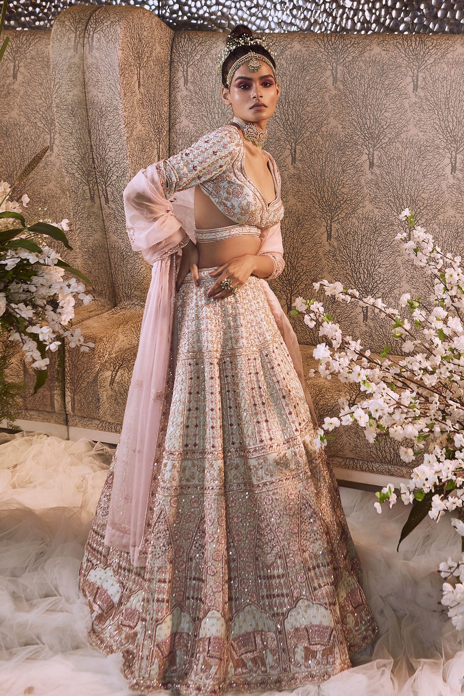 Buy Pink Raw Silk Embroidered Zardozi Elephant Motif Bridal Lehenga Set For  Women by Bindani by Jigar & Nikita Online at Aza Fashions.