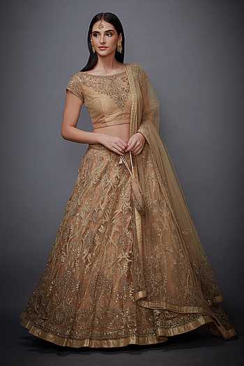 Buy RI.Ritu Kumar Beige Net Embroidered Lehenga Set Online | Aza Fashions