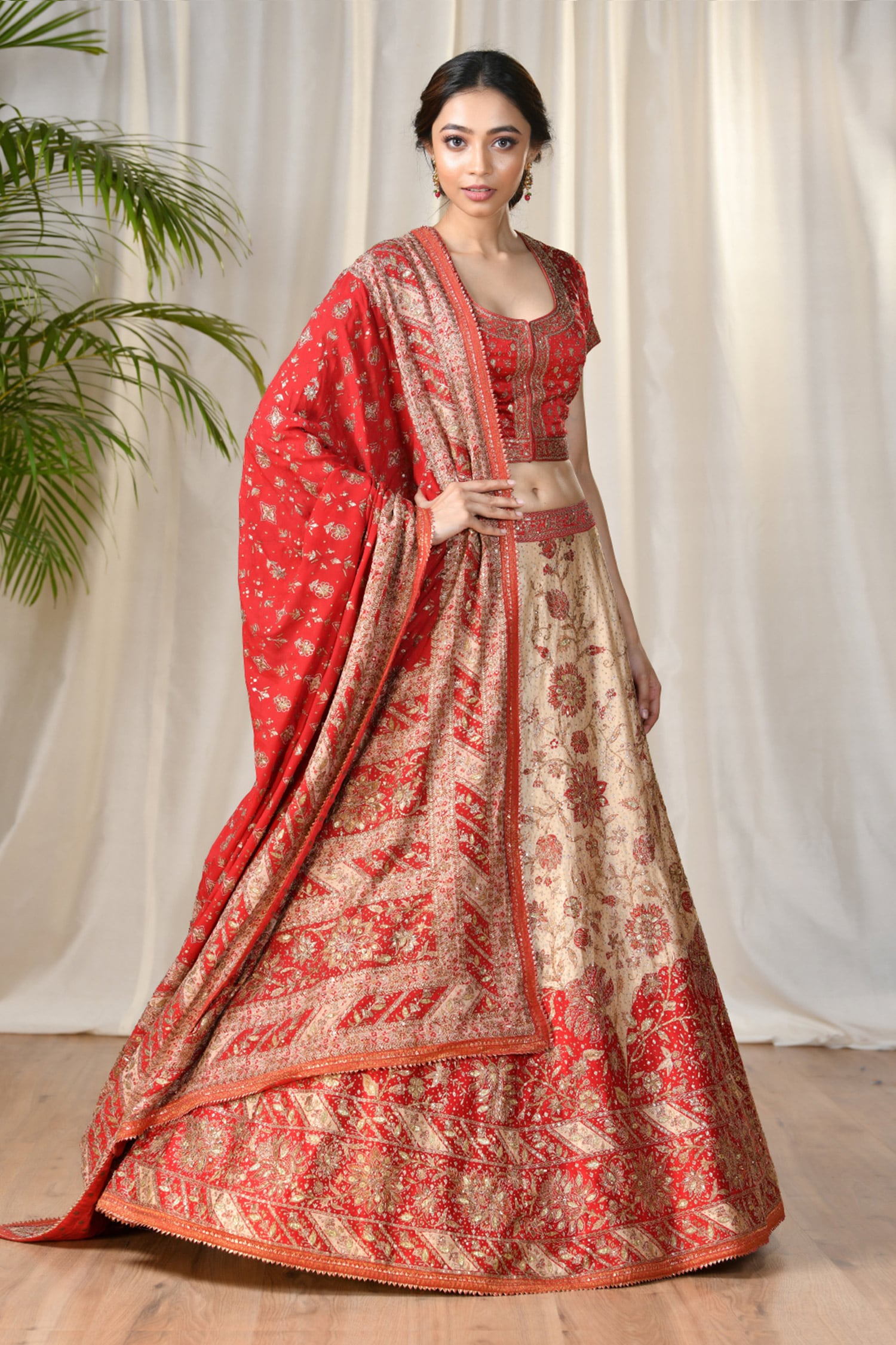 Designer Red and White color lehenga choli with Weaving Work wedding p