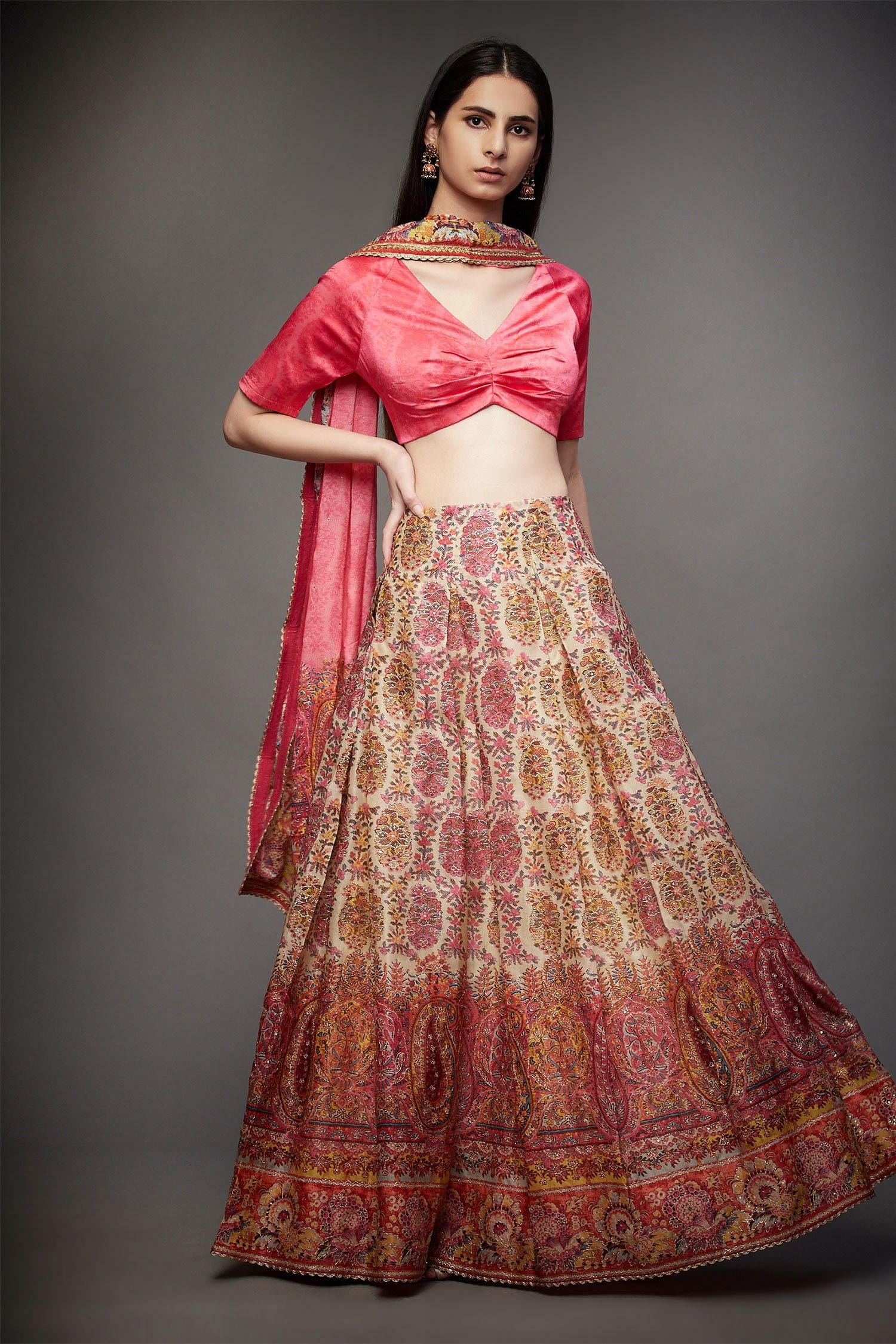 Buy RI.Ritu Kumar Beige Silk Lehenga Set Online | Aza Fashions